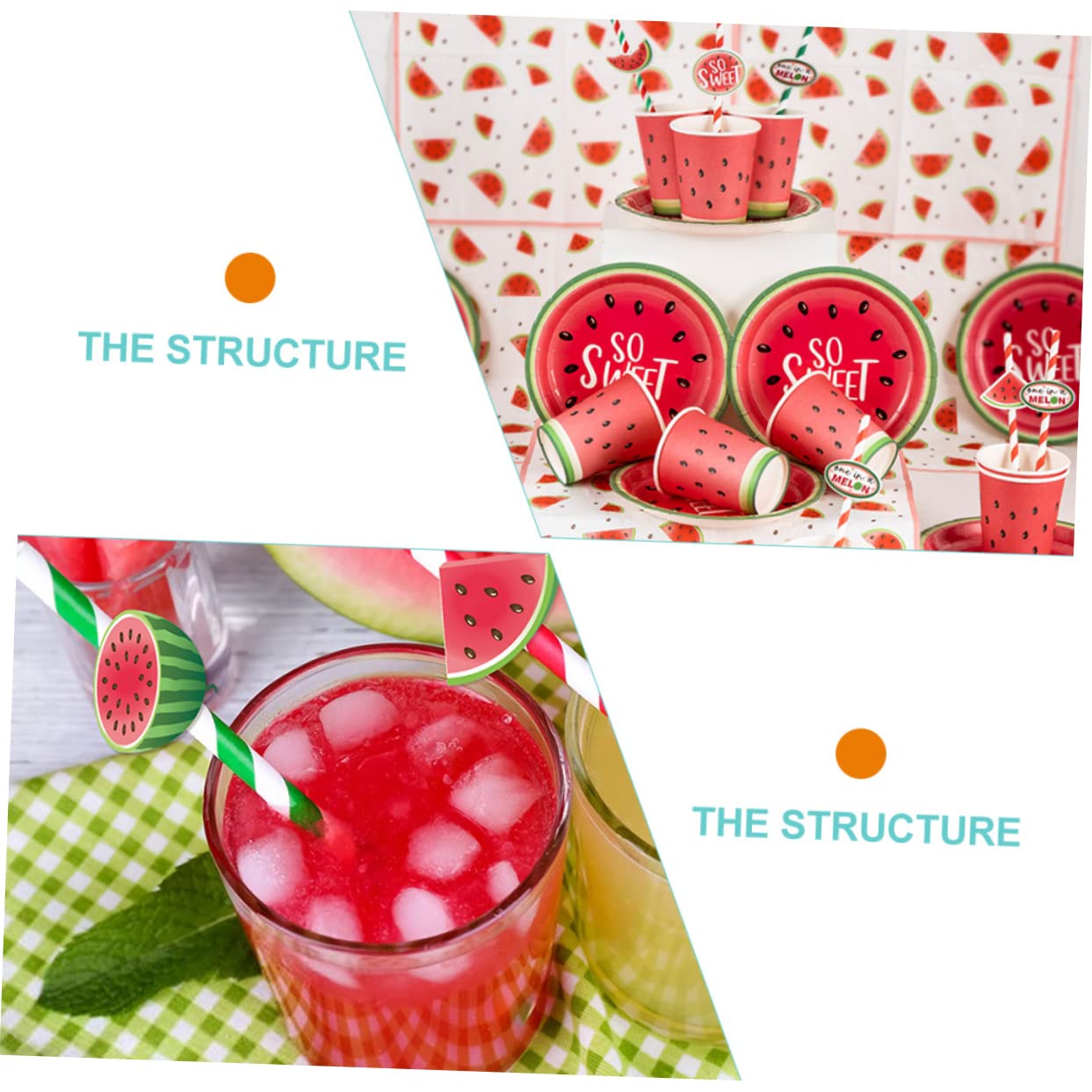 GLEAVI 4 Sets Cocktail-strohhalme Mit Wassermelonenmuster Im Hawaii-stil Wiederverwendbare Papier-saftstrohhalme Für Erwachsene Jungen Und Mädchen 40 Stück * 4