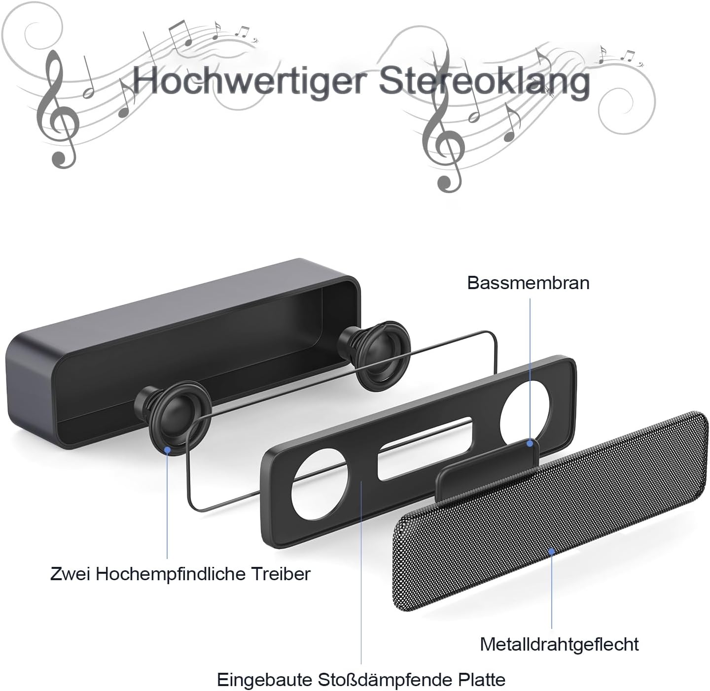 ADELGO SoundBar Mini USB Reproduktor z rôznych pohľadov