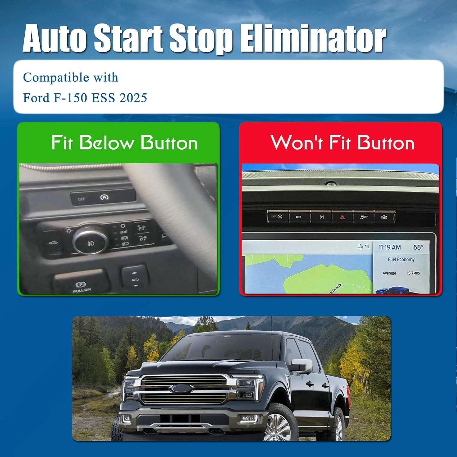Auto Start Stop Eliminator Compatible with Ford F150 ESS 2021-2025 Automatic Startstop Engine System Disabler Canceller Cable Device Stops Shutoff Saves Battery Accessories