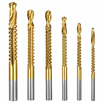 6 Pack 3-8mm Serrated Side Cutting Drill Bit Titanium Coated Hss Twist Drills Bit, Twist Drill Bits Set Hex Shank Serrated Cutting Drills Bits Woodworking Tools for Wood Metal Plastic Hole