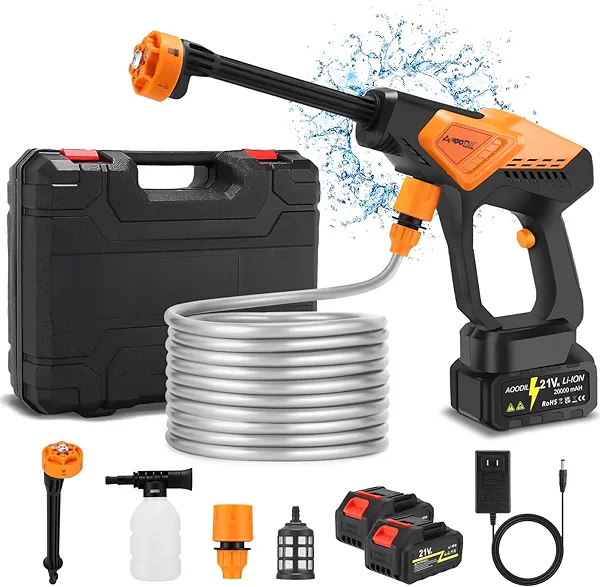 AOODIL Cordless Pressure Washer Battery Powered, 6 in 1 Nozzle Portable Power Washer with 2 Batteries, 600PSI Cordless Power Washer with 5m Hose, Hard Carry Case for Car, Home & Garden
