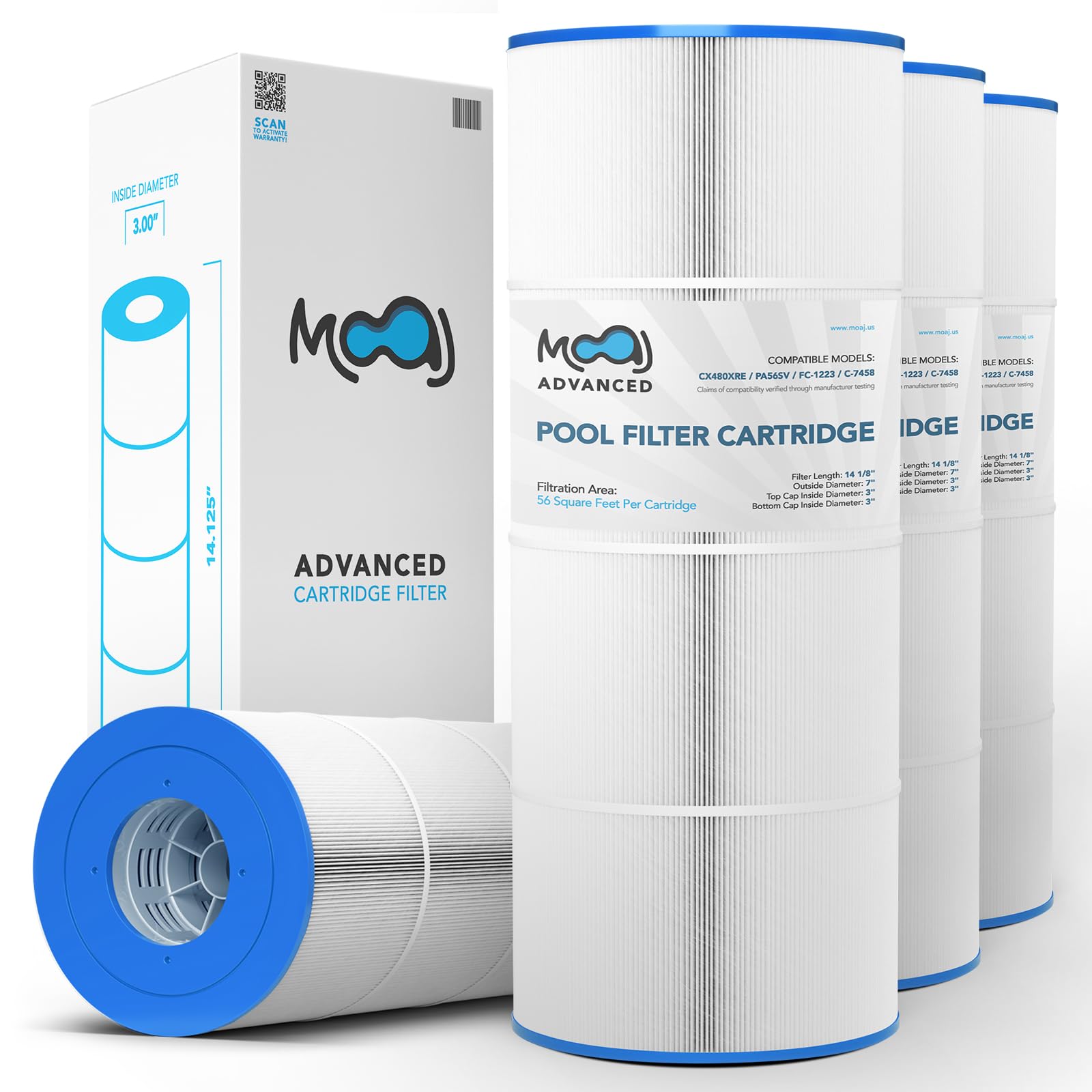 MOAJ Advanced Pool Filter 4-Pack Replaces Hayward SwimClear C2025, CX470E, CX470-XRE, CX480, CX480-XRE, PA56SV, C-7458, FC-1223, FC-6420 | 14 1/8