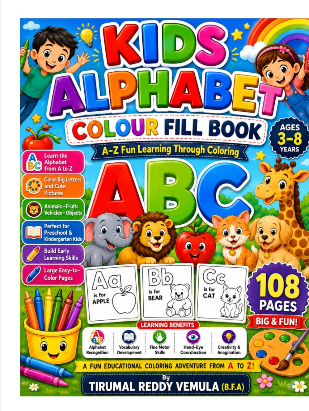 KIDS ALPHABET COLOUR FILL BOOK (A-Z)_01 (108 pages): coloring Book for kids 3-8yrs