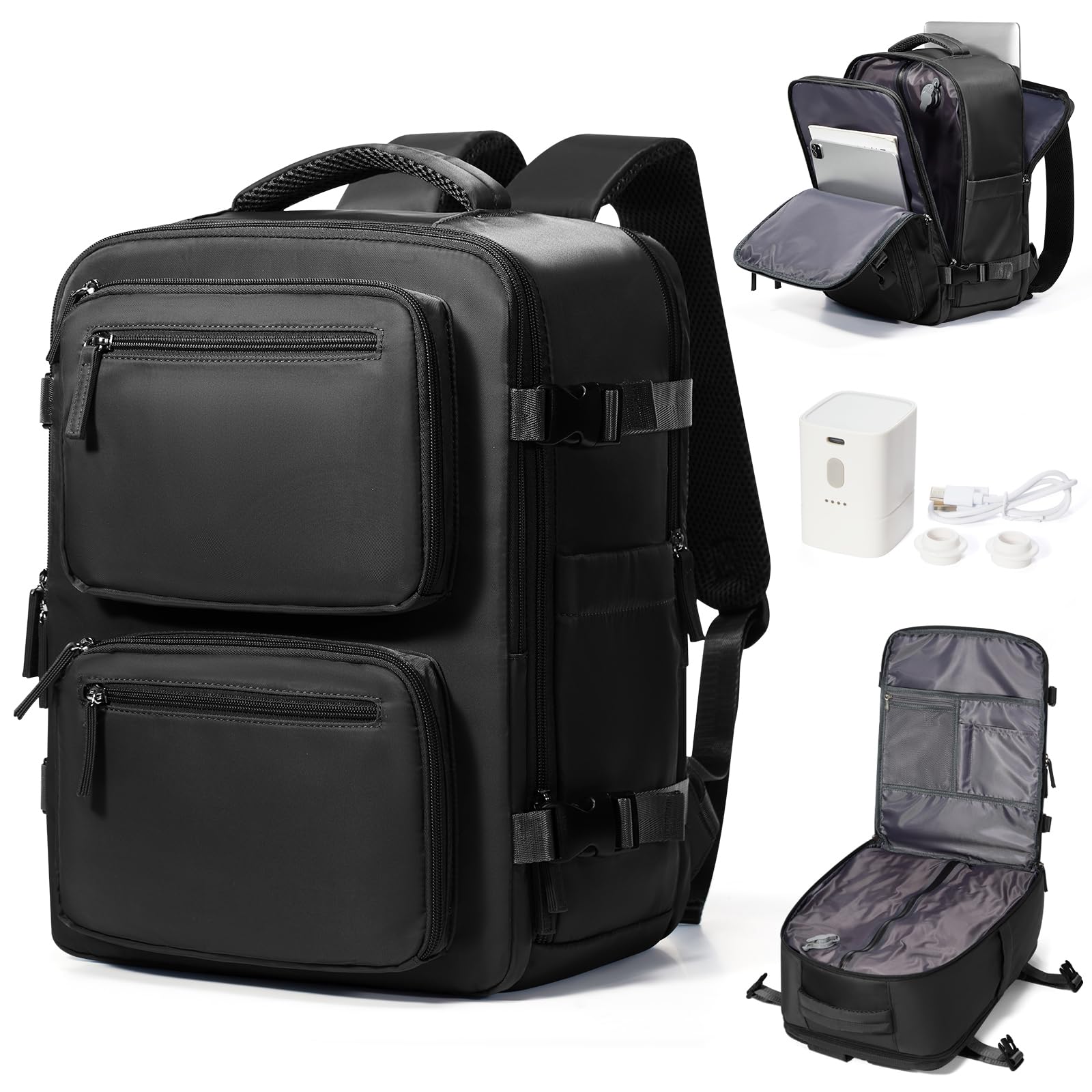 suradar Vakuum-Rucksack, Reisetaschen mit Pumpe, Kompressions-Vacpack-Rucksack mit Vakuum-Kompression, für Ryanair Kabinentasche, 40 x 20 x 25 cm, Untersitz, Ryan Airbag, 40 x 20 x 25 cm, A1-schwarz