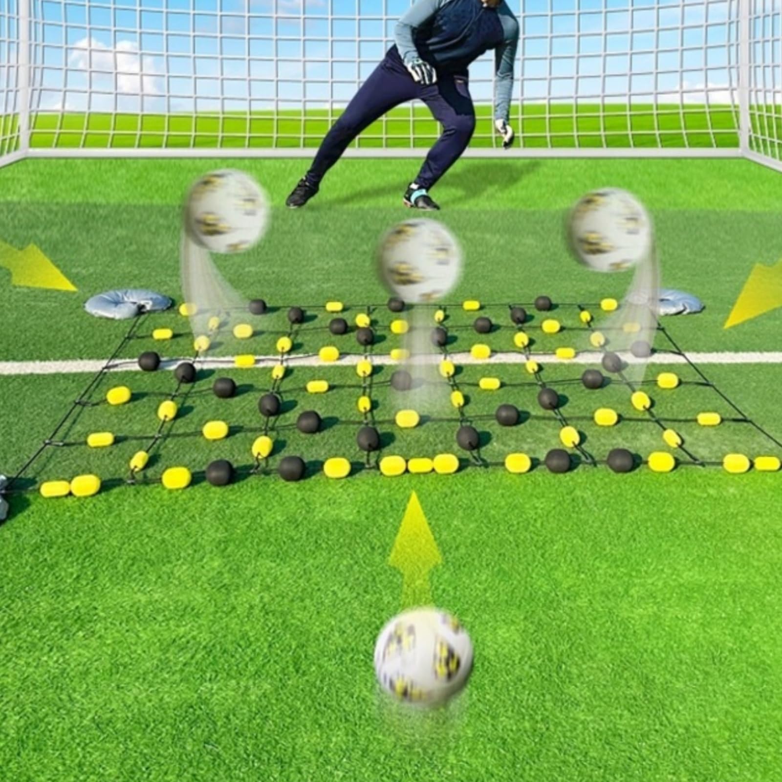 Tavola da Allenamento Portiere Rete Pannello Deflettore Quadrato Griglia a Corde Ad con Nodi Alternati con Ancoraggi