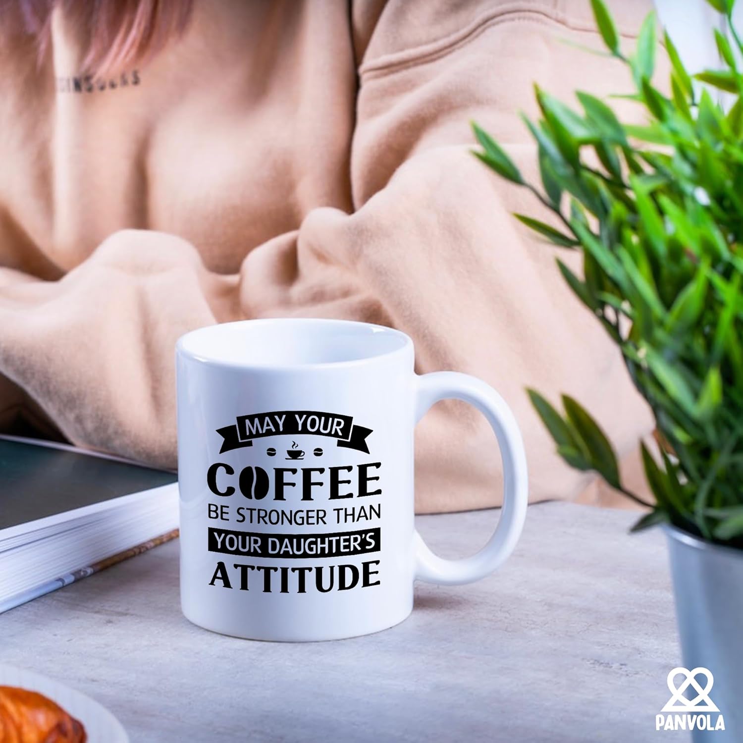 Panvola May Your Coffee Be Stronger Than Your Daughter’s Attitude Mom's Gift from Daughter Dad Father's Day Mother's Day Novelty Drinkware Ceramic Mug 11 oz White - Image 5
