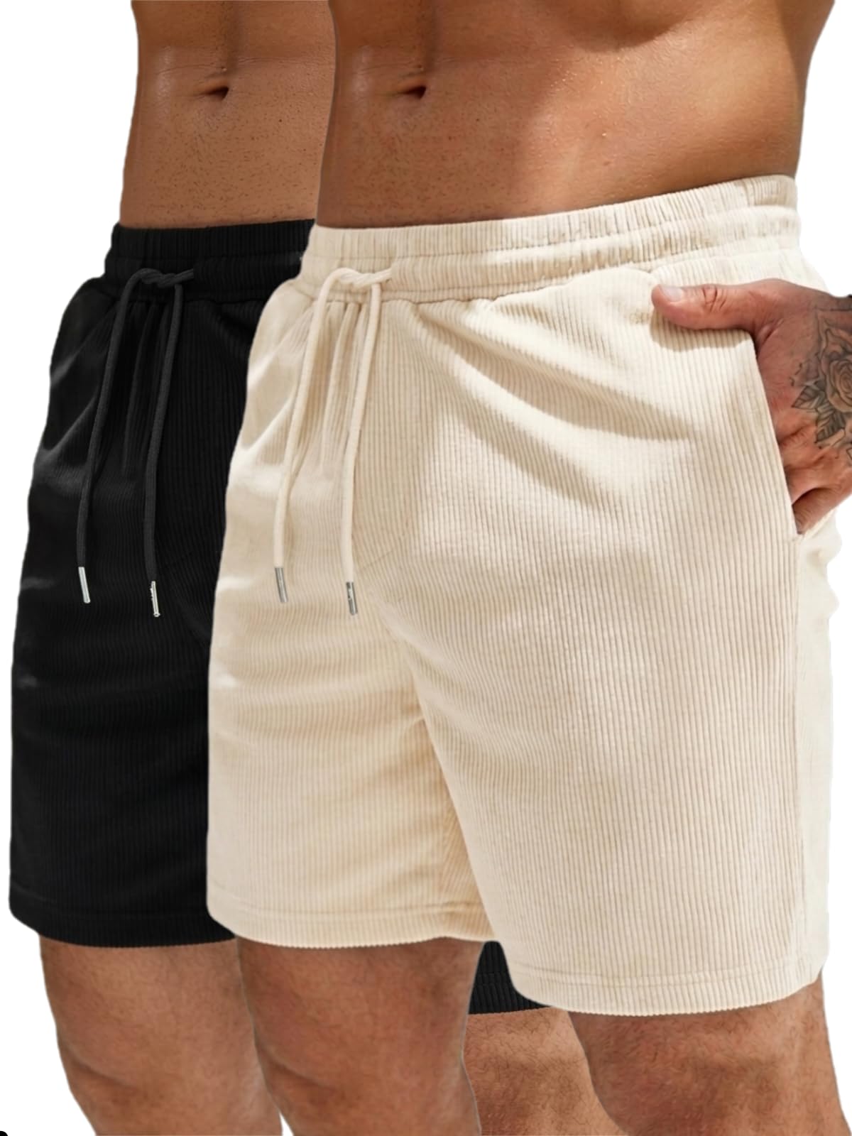 savayo Men's Premium Ribbed Bermuda Shorts – Lightweight Polycotton Blend with Elastic Drawstring Waist & Dual Pockets – Relaxed Fit for Summer, Gym-picture-18
