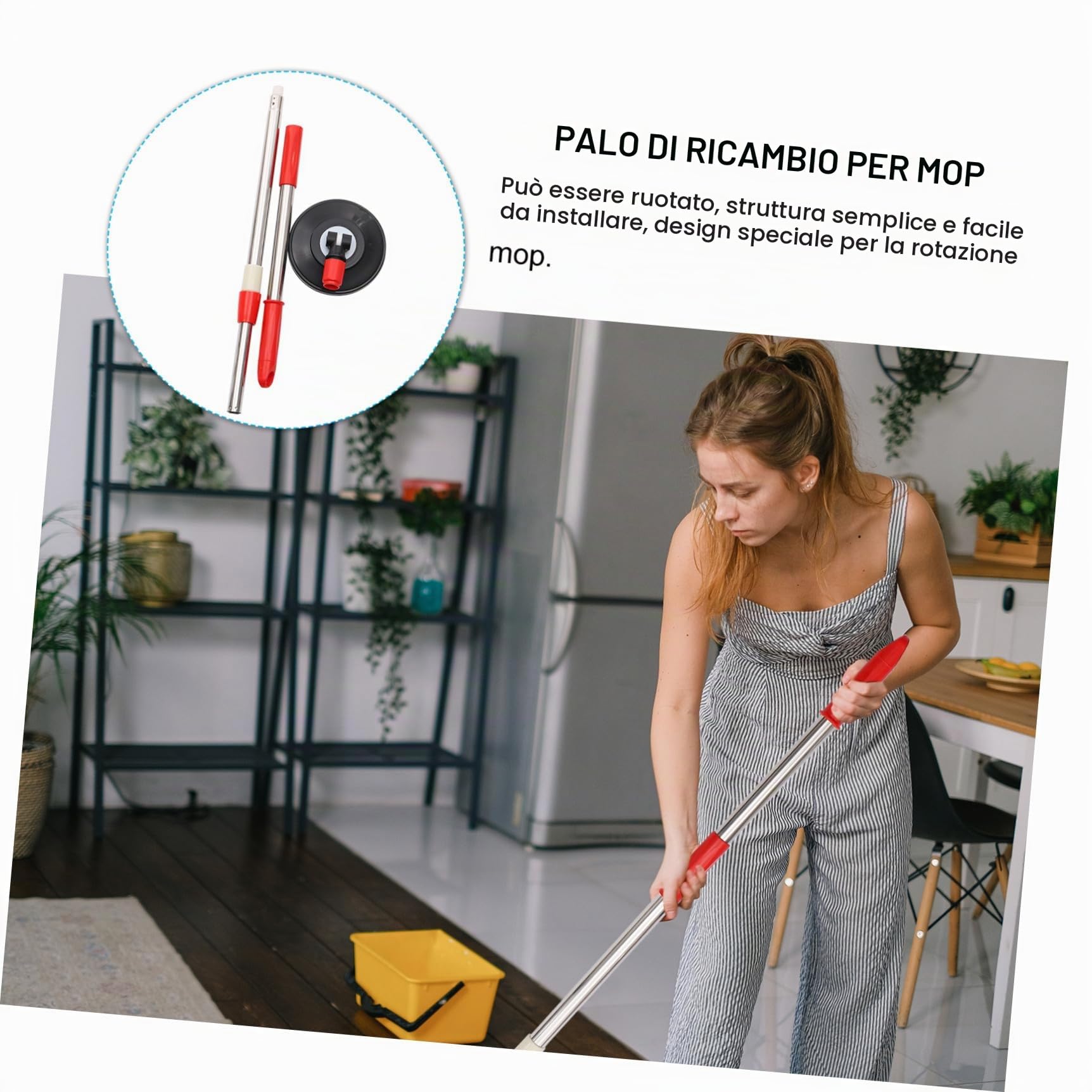 iplusmile Rotomop Ricambio Manico in Acciaio Inox Palo Di Ricambio Per Mop Rotante Con Testa Girevole a 360° Facile Da Installare Per Pulizia Casa E Ufficio