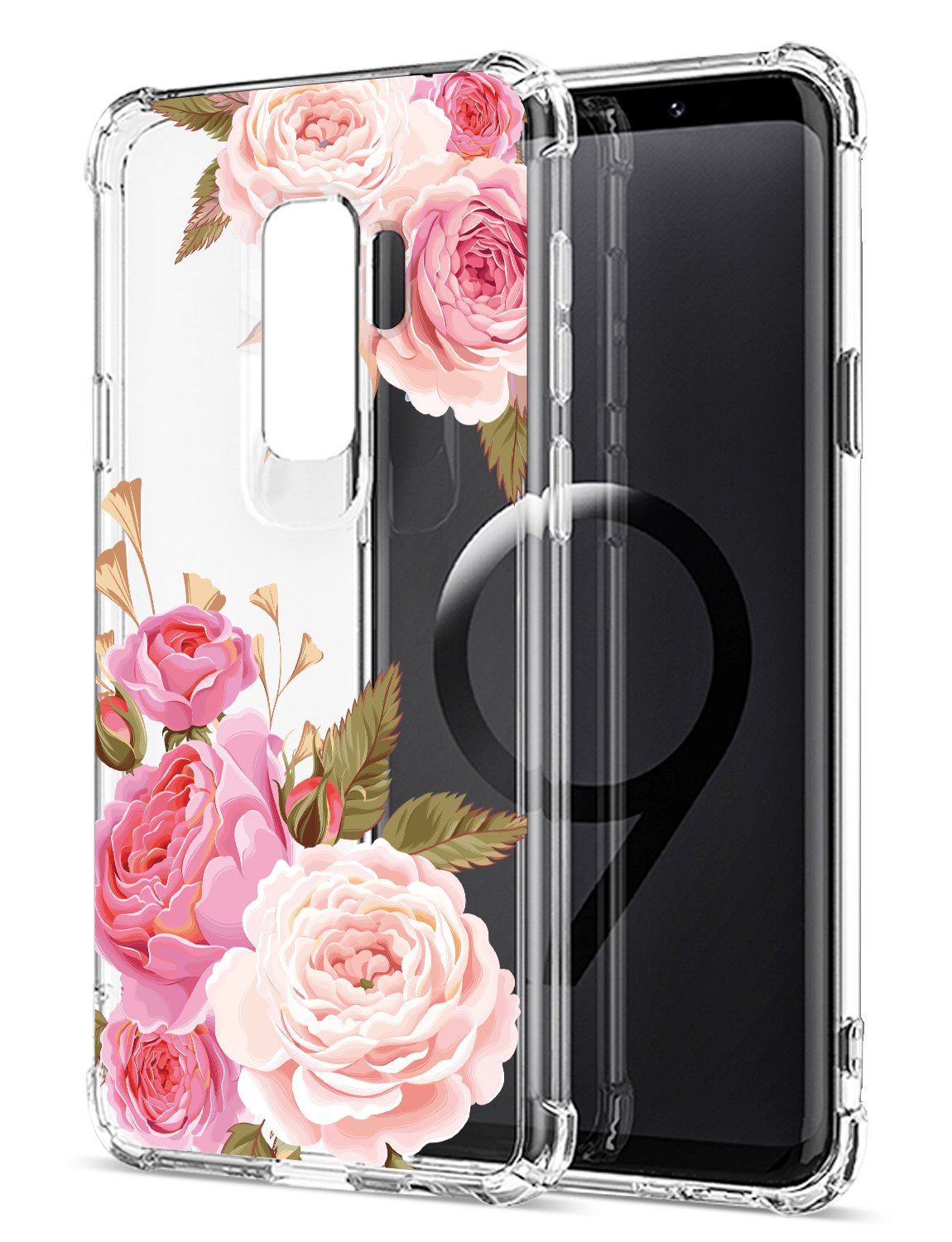 GREATRULYFloral Clear Galaxy S9 Plus Case for Women/Girls, Pretty Phone Case for Samsung Galaxy S9+ Plus (2018),Flower Design Slim Soft TPU Shock Absorption Bumper Cushion Silicone Cover Shell,FL-K