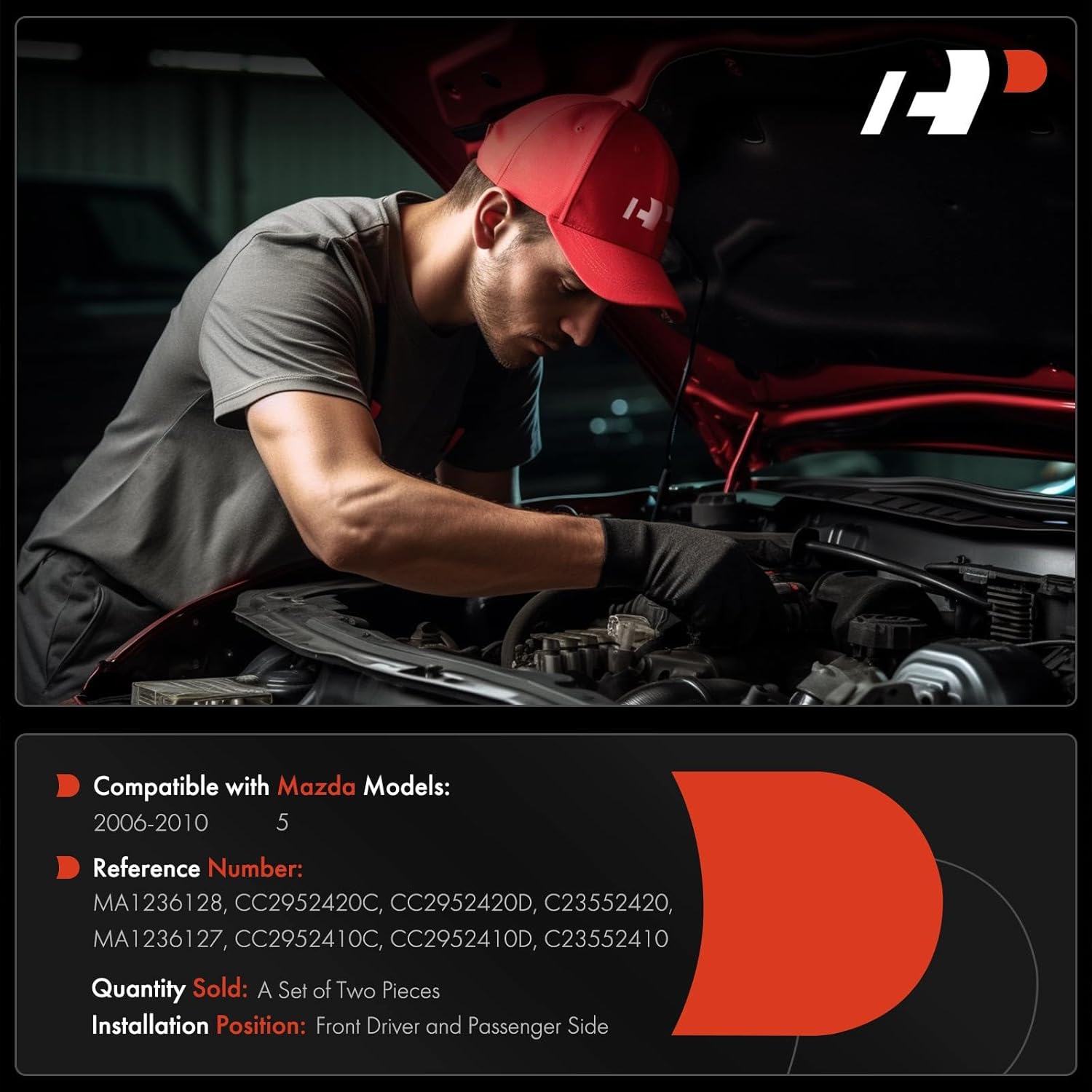 A-Premium Driver and Passenger Hood Hinges Compatible with Mazda 5 2006 2007 2008 2009 2010, Set of 2 Front Left and Right Side Hood Hinges