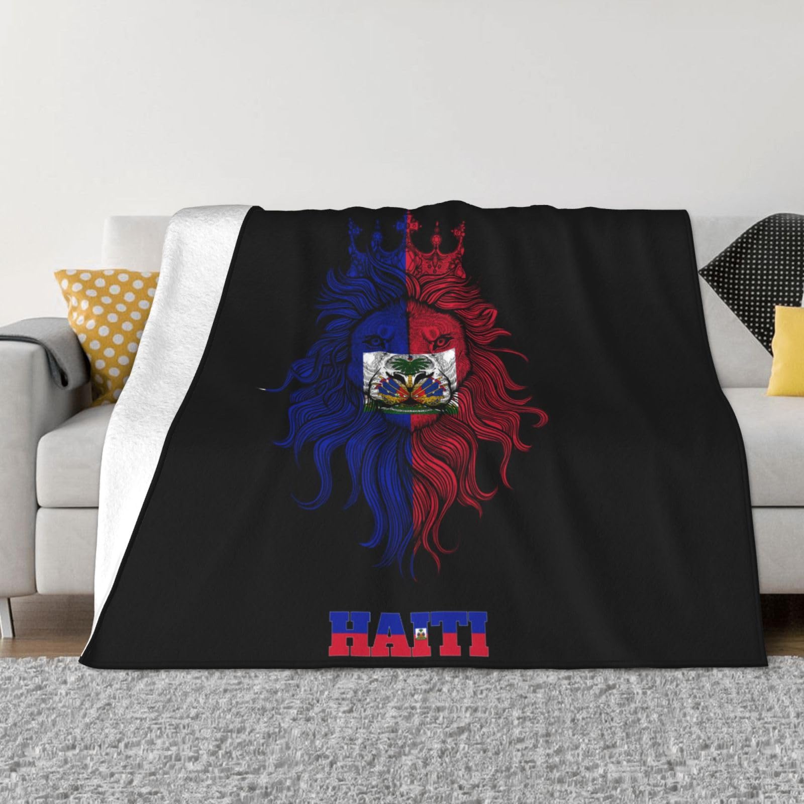 Lion Haiti Haitian Flag Throw Blanket Flannel Bedroom Decor Ultra-Soft Blanket Aesthetic Decorations for Bed Couch Sofa Home Gifts 40"x30"