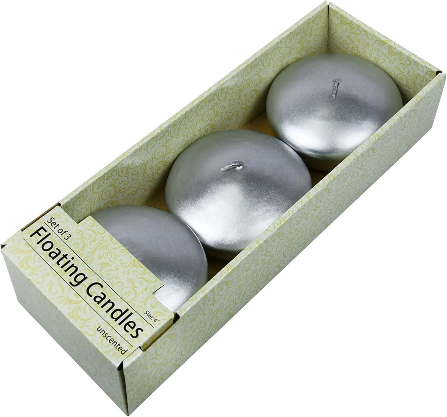Zest Candle 3-Piece Folding Candles, 4-Inch, Metallic Silver (Pack of 2)