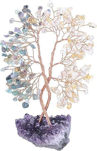 Miniatura 1 de rockcloud Árbol de dinero de cristal con base de amatista, decoración de árbol de la vida entrelazado, adorno de alambre de cobre para mesa de