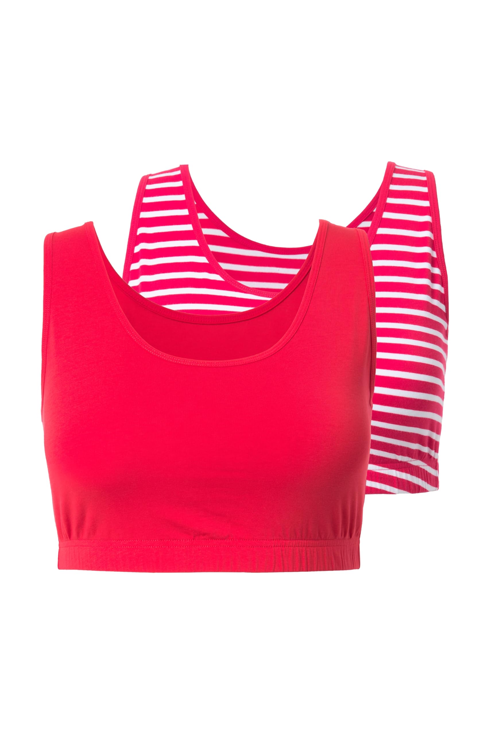 Ulla Popken Damen große Größen Übergrößen Plus Size Bustiers, 2er-Pack, Biobaumwolle, Ringel/einfarbig 847038