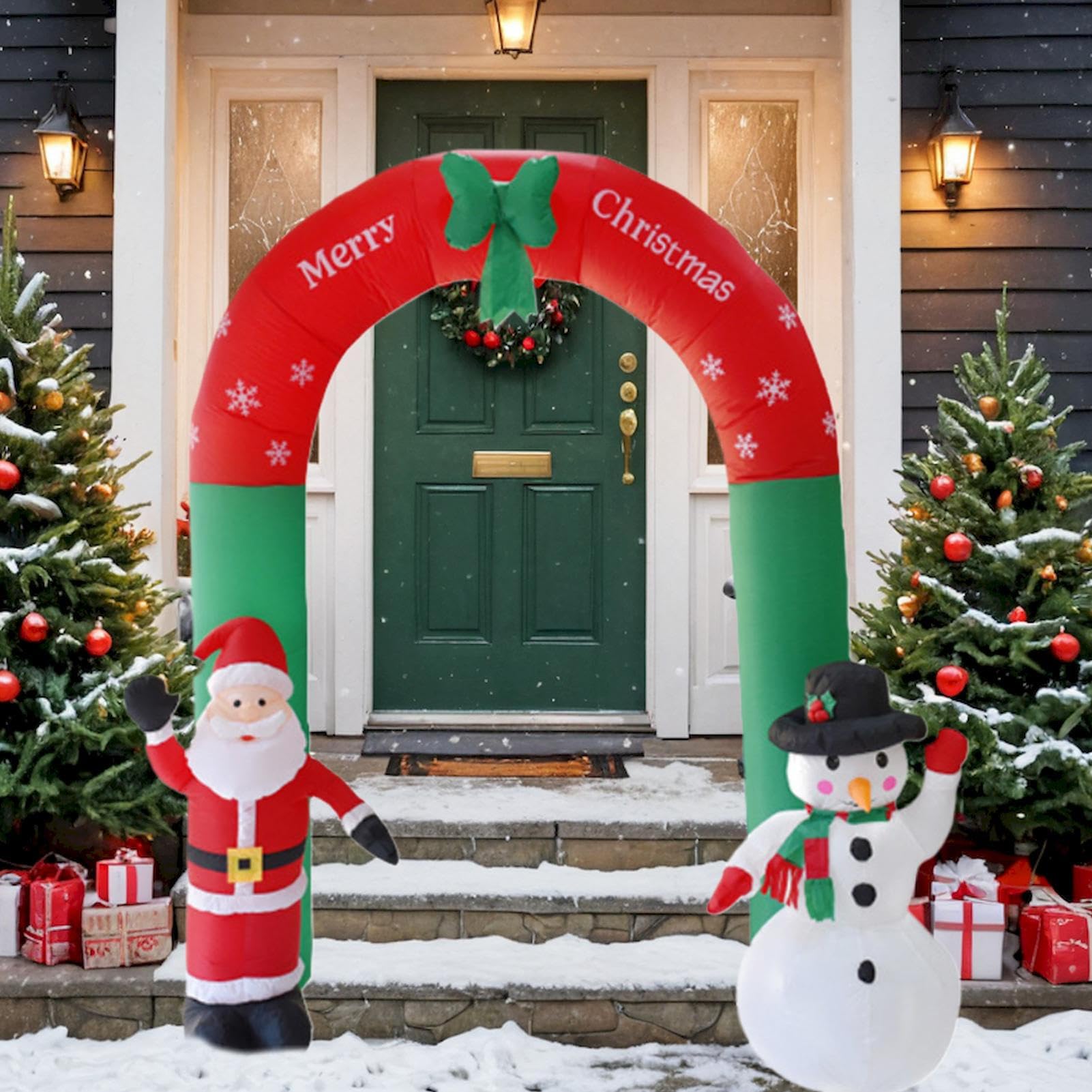para Decoración Navideña Luces LED de 2.4 metros con Papá Noel y Muñeco de | Inflable para Entrada con Decoración Navideña Para Granja, Jardín, Patio, Césped, Porche