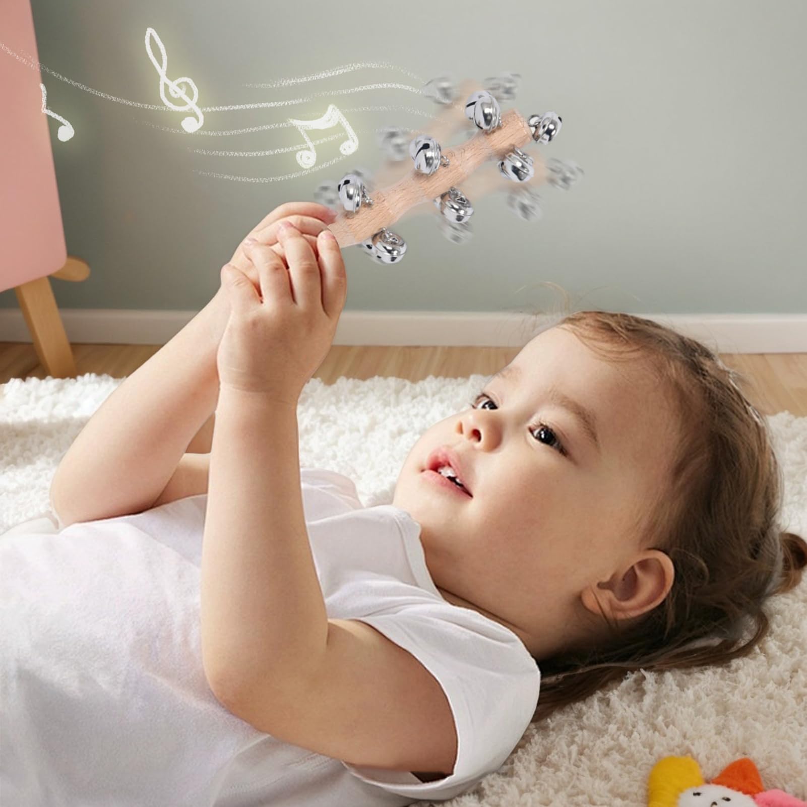 Jingle Stick, hölzerne Jingle Handglocken - Percussion Rassle Musical Shaker Toy - Bells bleiben mit Holzgriff für Tanzkonzerte Bühnenbildgeburtstag