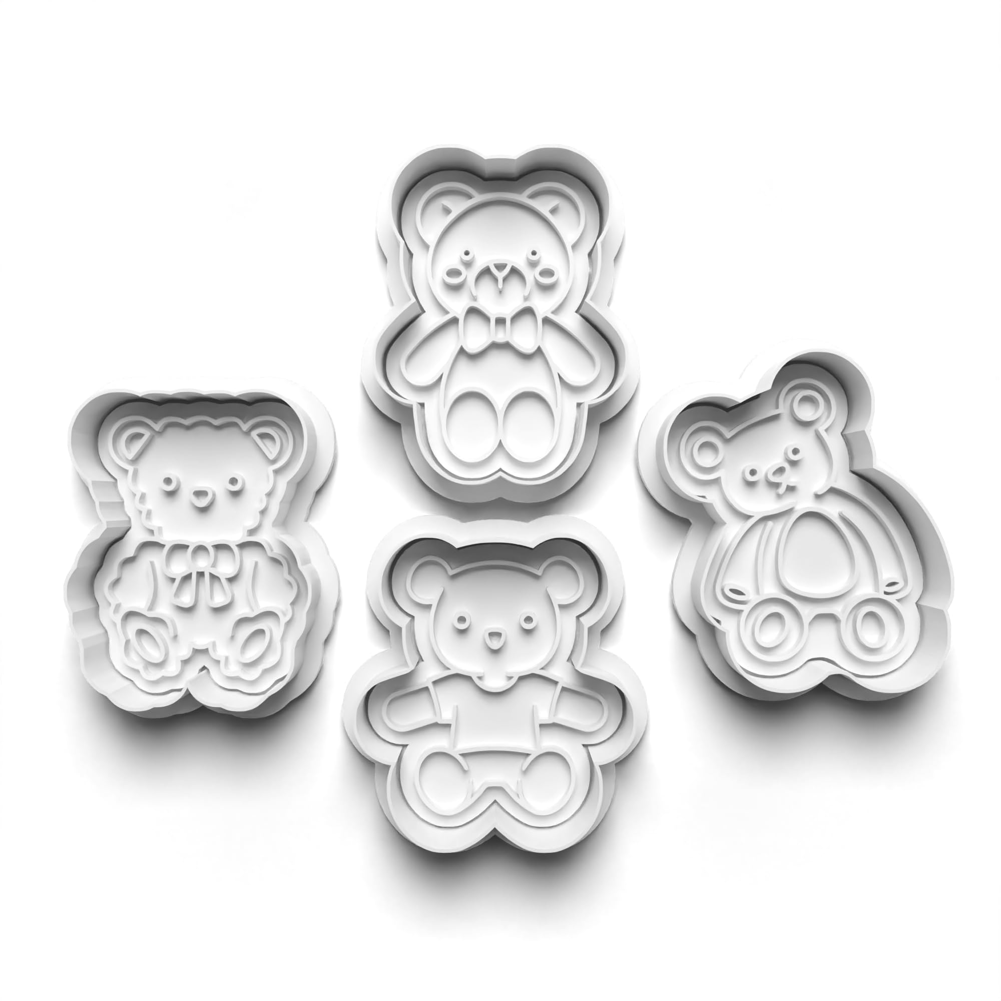 Cookie Cutters Set 4 PCS Baby Teddy bears Cookie Stamp Cookie Cutter Mould Dough Fondant for Kid DIY Cookie Making