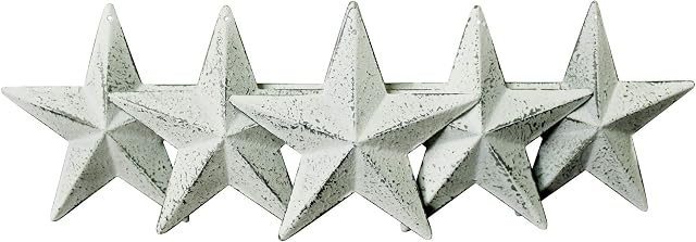 CVHOMEDECO. Country Rustic Antique Vintage Gifts Metal Barn Star Wall/Door Decor, 4 Inch, Set of 6. (Whitewash)