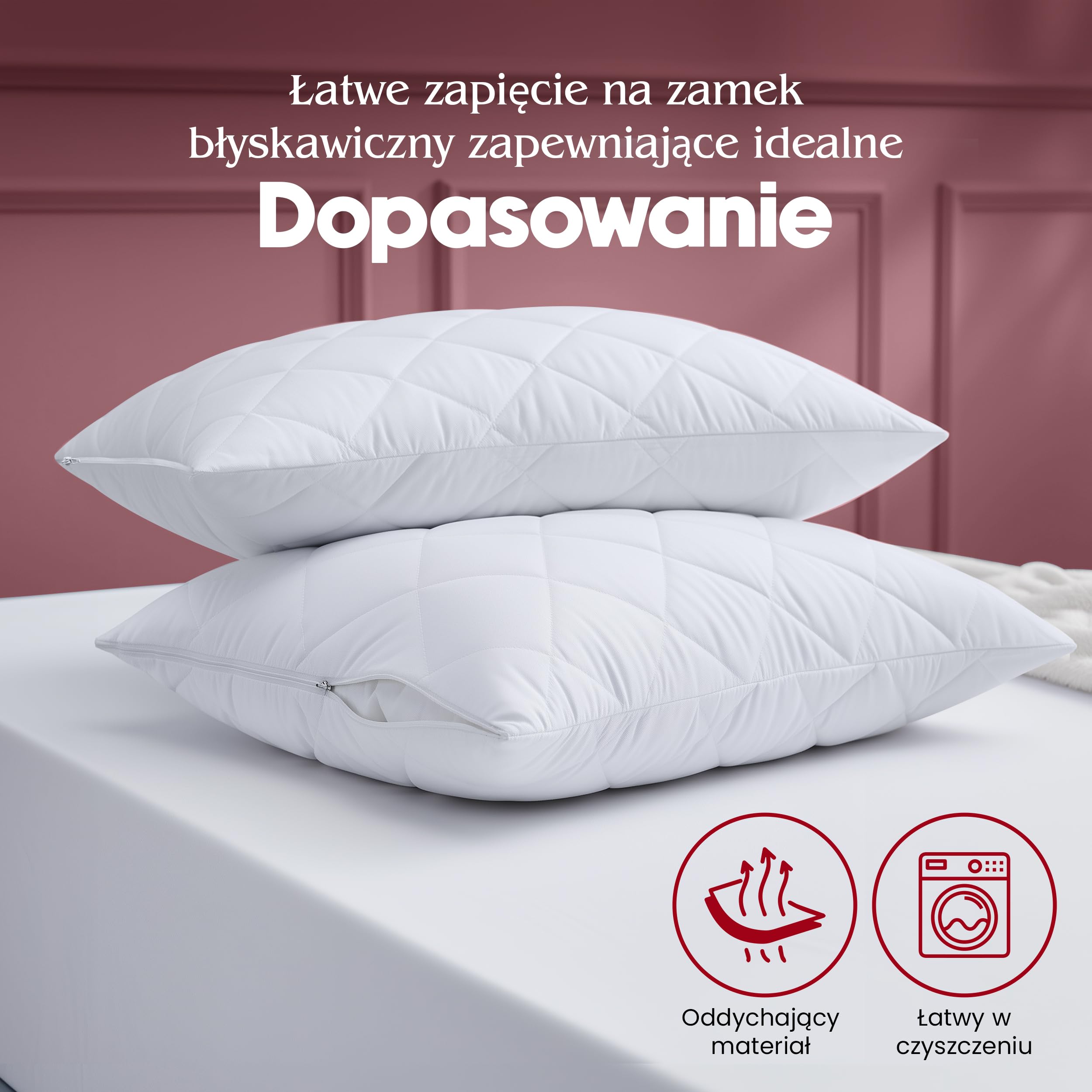 Poszewki na poduszki Utopia 50 x 75 cm Pikowane i zapinane na zamek błyskawiczny, miękkie i oddychające poszewki na poduszki z mikrofibry (białe)