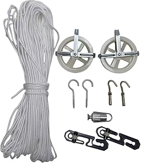 Outdoors Clothesline kit, Clothesline Pulley kit, 5 "Nylon Clothesline Pulley kit, 150 ft Outdoor Clothesline, Clothesline S Separator Spreader, Hook and Clothesline Tightener