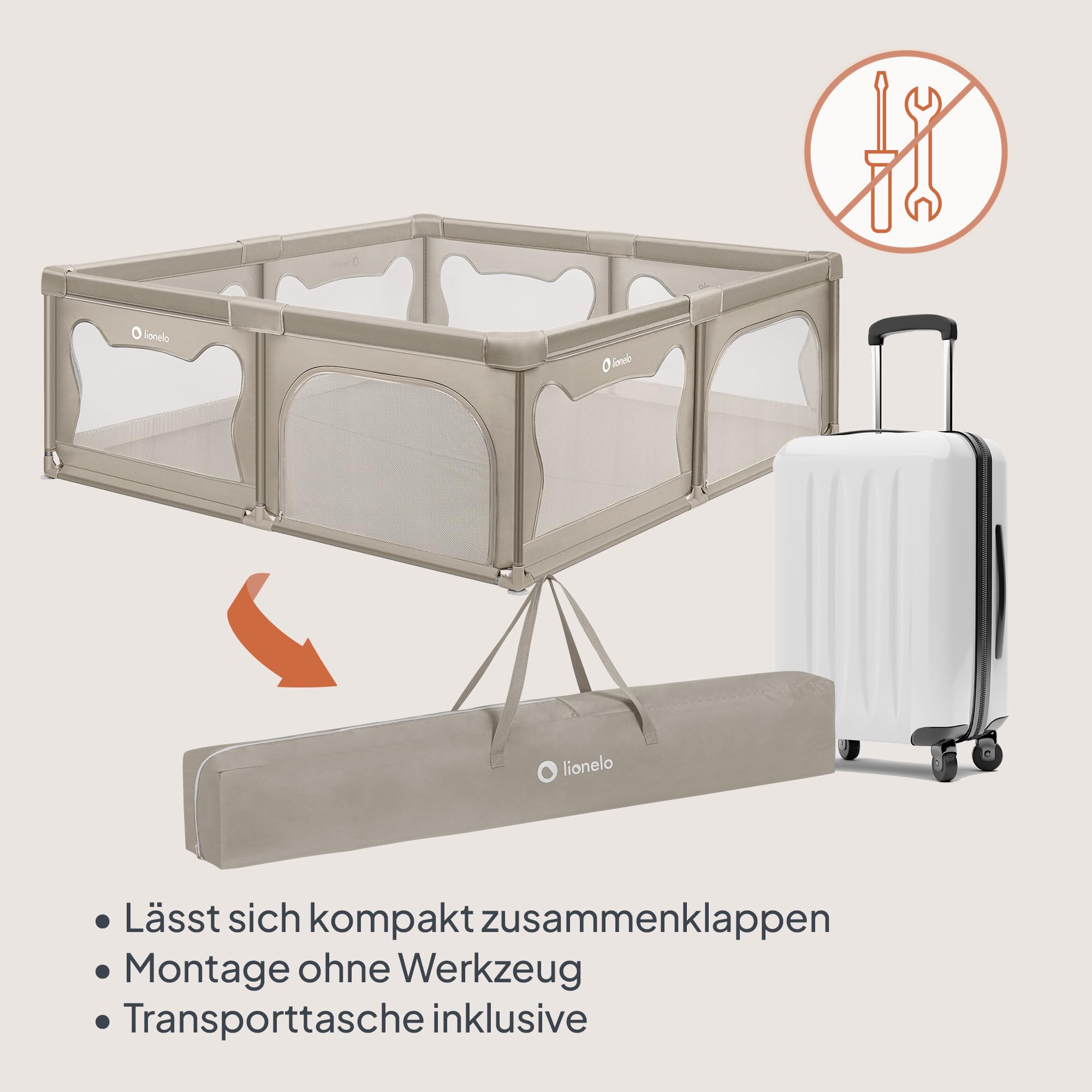 LIONELO WILLOW XL Laufgitter Baby, große Fläche 187x207x68 cm, atmungsaktiver Netzstoff, 2 seitliche Eingänge mit Reißverschluss