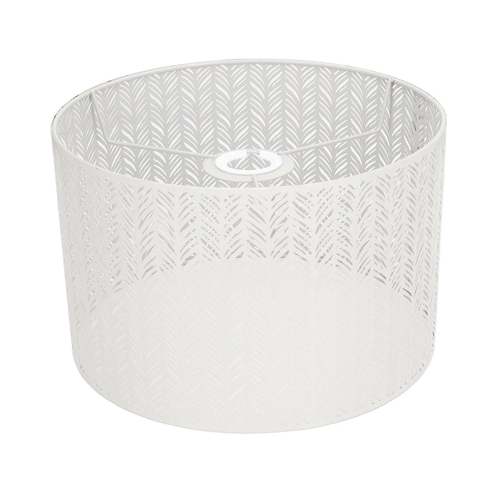 Luxemetals A White Leaf Design Drum Lamp Shade - E27/E14 Compatible Metal Lampshade(A White)