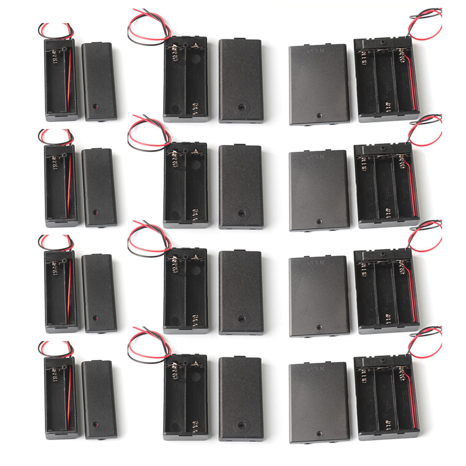 Custodia Portabatterie in Plastica 1,5V-4,5V con Interruttore On/Off e Cavo, 12 Pezzi