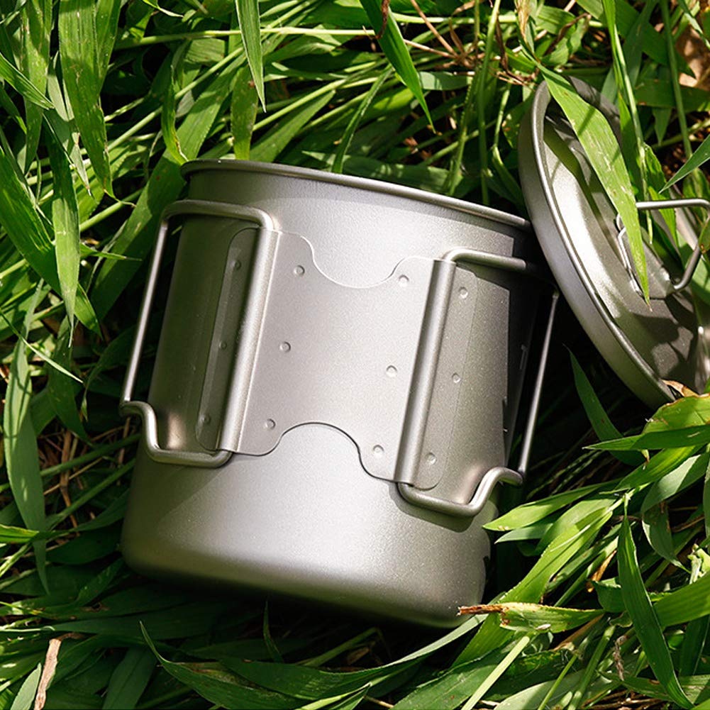 Tasse à café en titane 2 pièces, tasse de camping en titane avec couvercle poignée pliable tasse à café portable tasse à bière en métal 14.2 oz/420 ml