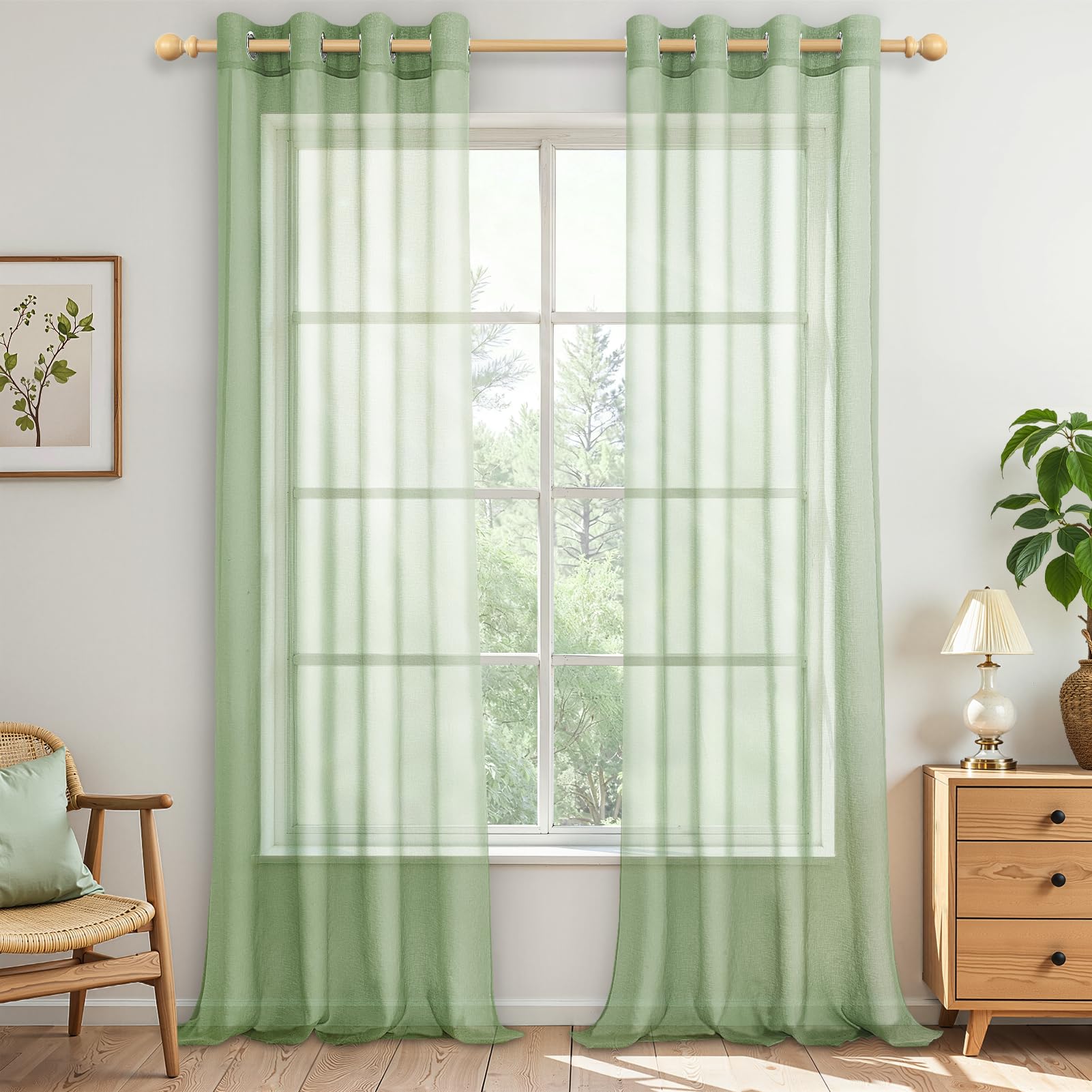 MRTREES Voile Gardinen Vorhang halbtransparent kurz mit Ösen in Leinenoptik Stores Gardinen Schals für Wohnzimmer Schlafzimmer Kinderzimmer Weiß 2er Set