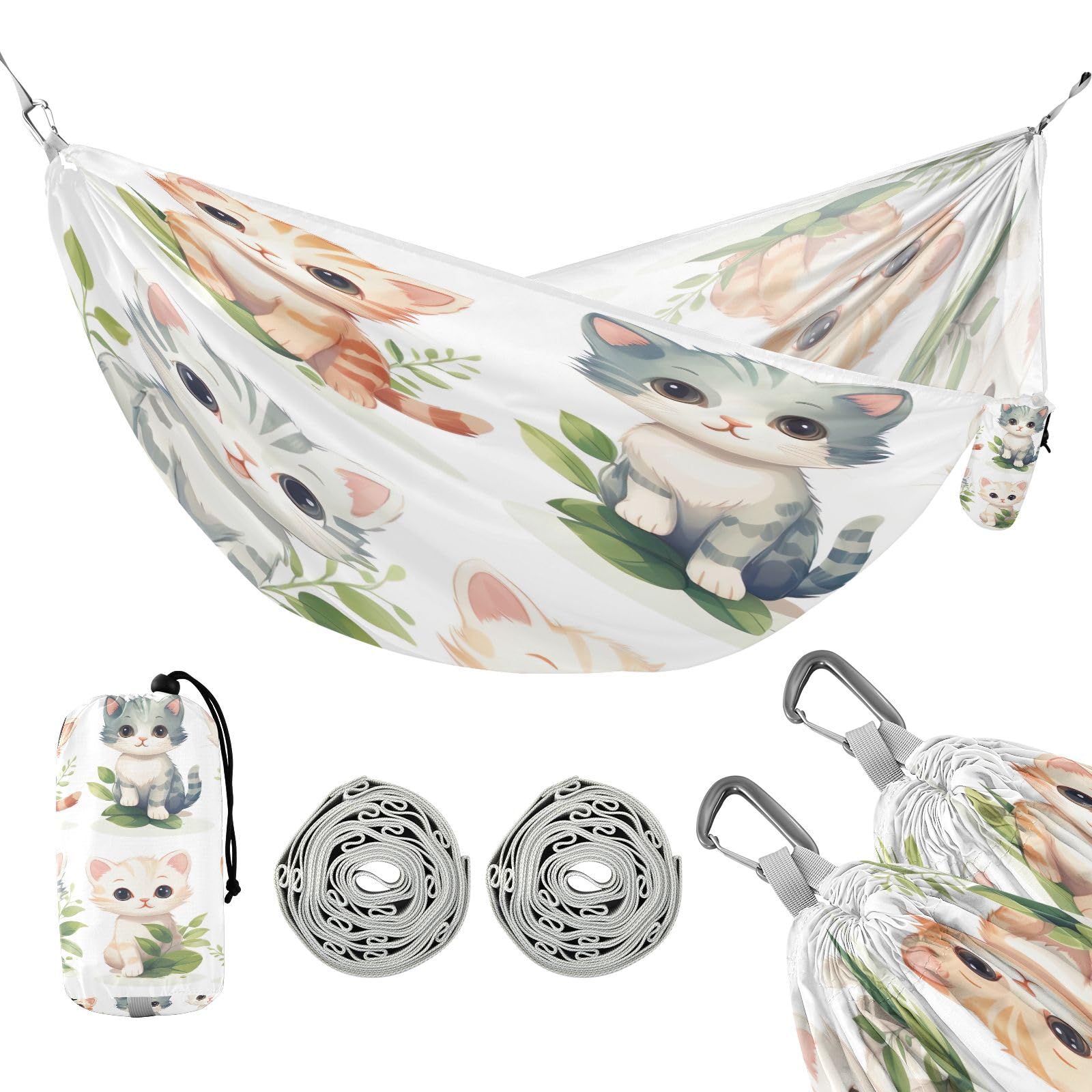 Kigai Cute Cats Camping Hammock Durable & Portable Travel Hammock Holds 330lbs with Tree Strapsm, Pocket, Camping Accessories