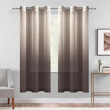 DWCN Brown Ombre Sheer Curtains 63 Inches Long for Living Room 2 Panels Set