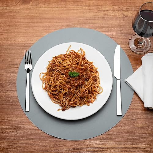 Vista 92 de Mantel individual ovalado de vinilo gris - en relieve - 16 x 12 pulgadas - caja de 6 unidades - Restaurantware