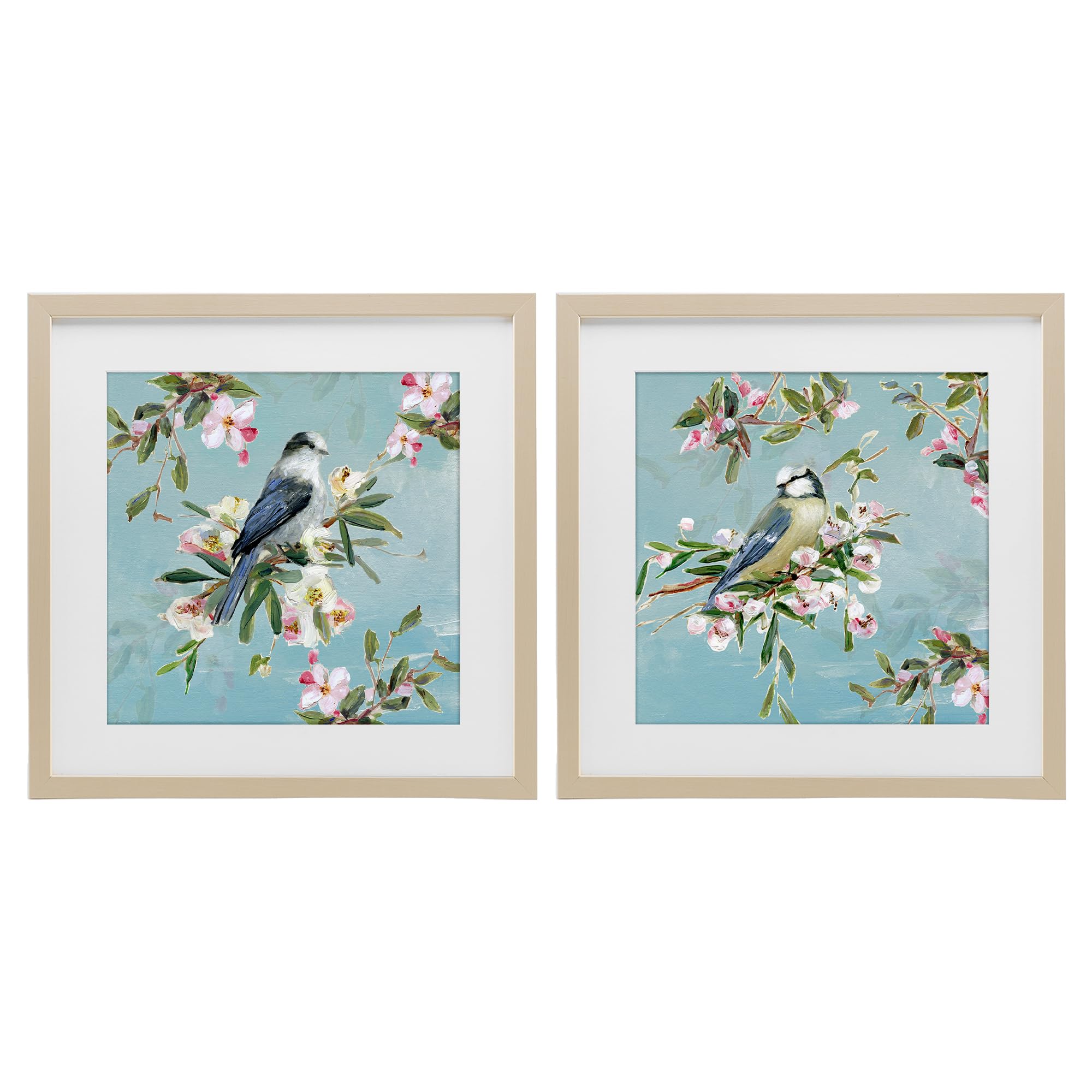 Stupell Industries Harvest Pine (Textured) 'Songbirds Among Spring Blossoms'| 2Pc Framed Print Under Glass Set