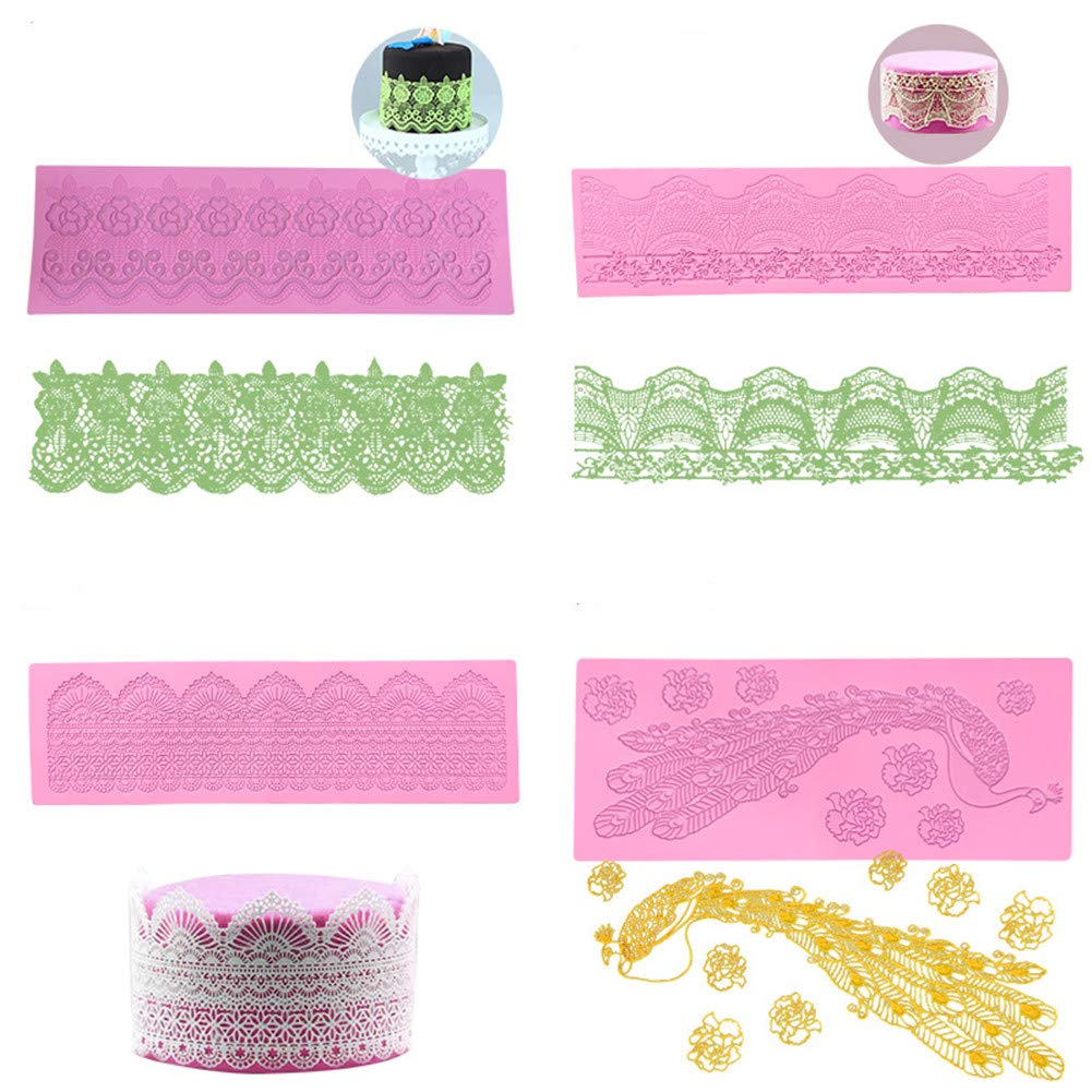 Kant Siliconen Mold Cake Embossing Mat Fondant Cake Suiker Decoreren Craft Tools Bloem Patroon Mallen 5pcs Baking Tools
