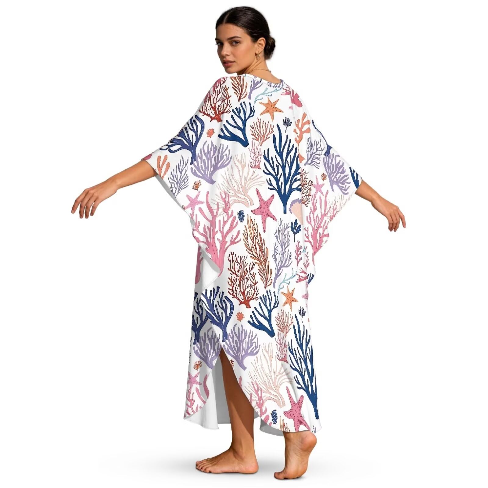Abito caftano da donna, taglie forti, maniche a pipistrello, abito da spiaggia con scollo a V, vestibilità ampia, copricostume da bagno