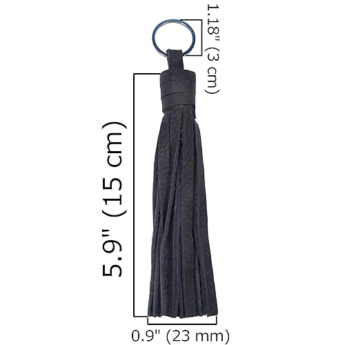 Miniatura 2 de Handmade Black Grey Leather Tassel Keychain Keyring And Bag Accessory, Leather Tassel For Handbag, Unique Keychain For Women, Leather Key Holder,