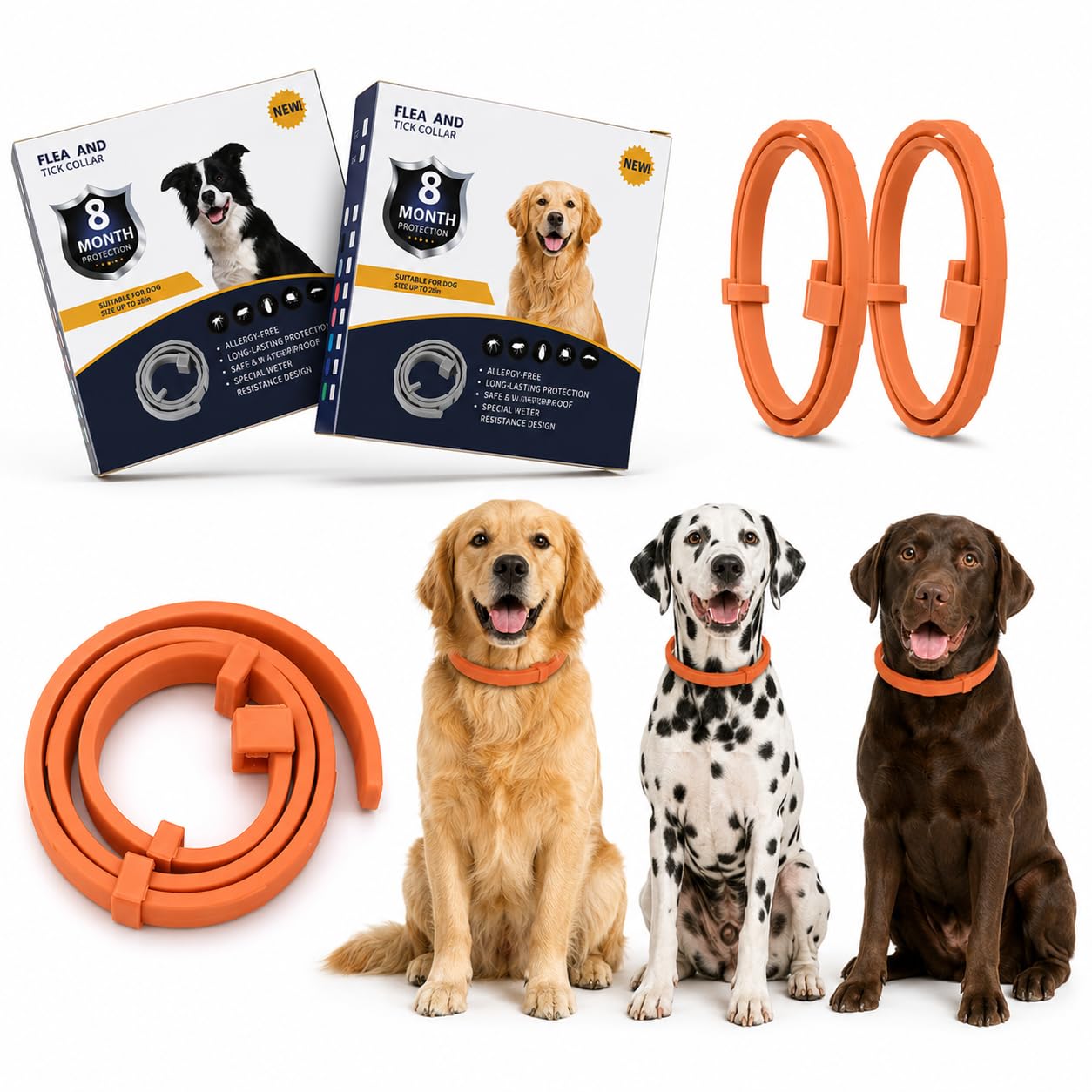 Orange Botanical Dog Collar 2 Pack, Adjustable 63 cm Essential Oil Scent Collars for Dogs, Lightweight Water-Resistant Daily Wear Pet for Small Medium Large