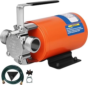 12V DC Water Pump 1/10HP Electric Water Hose Pump Utility Pump-Orange | 330GPH,Battery Powered,6Ft Suction Hose,3/4"Port,Spare Impeller kit,Use for Gardon,Lawn,Hot Tub,Aquarium,RV