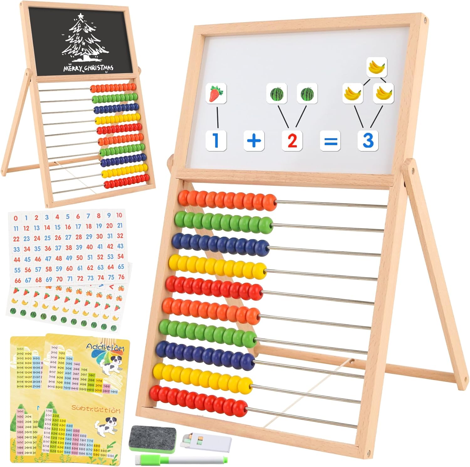 Wooden Abacus for Kids Math, Math Learning Toy, Montessori Toy for 3-5 Year Olds, Birthday Gift for Boys and Girls