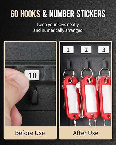 Miniatura 3 de Uniclife Gabinete de llaves de 60 posiciones con cerradura de combinación reiniciable, caja de almacenamiento de seguridad digital negra,