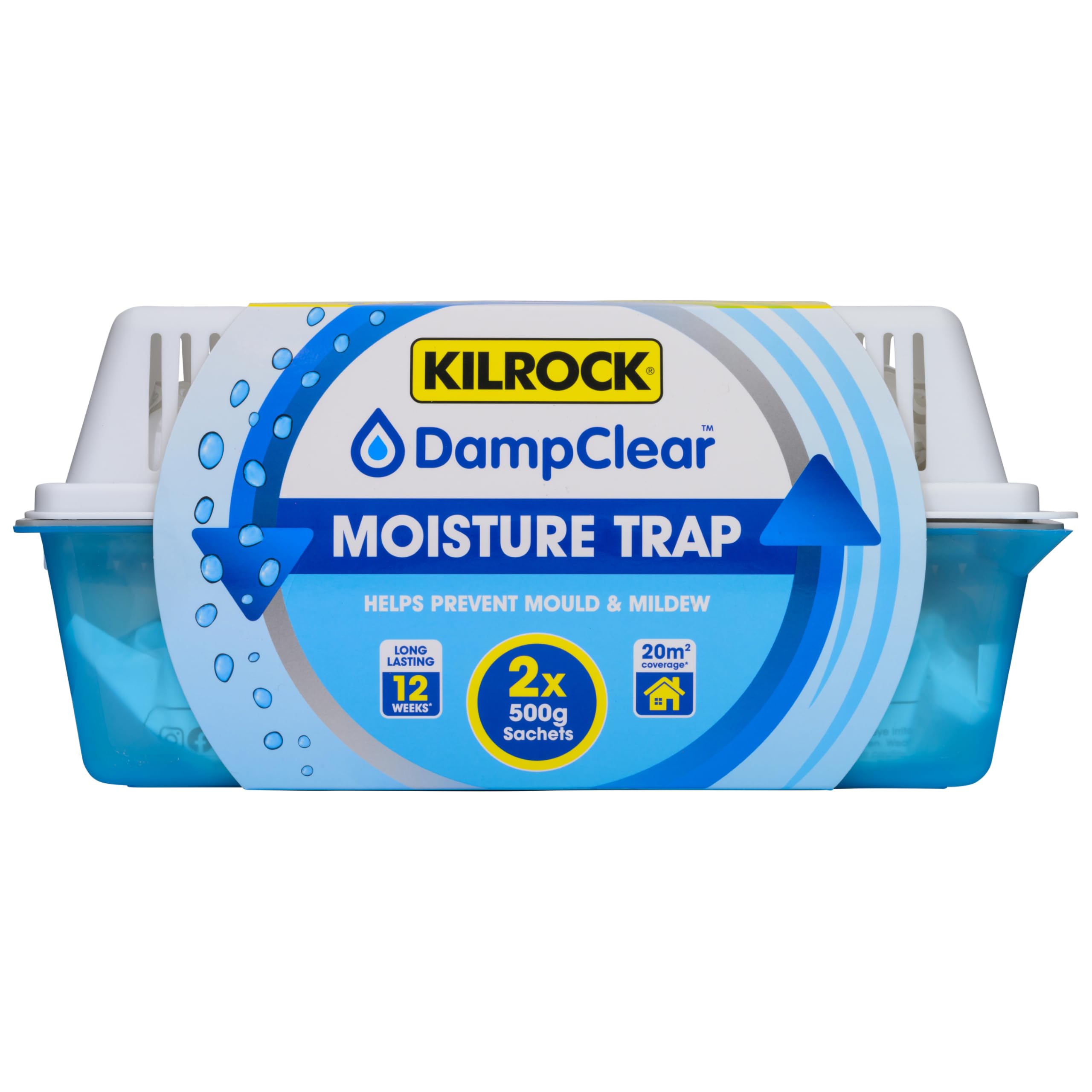Kilrock Damp Clear Moisture Trap - 2X 500g Sachets - Long Lasting up to 12 Weeks - Helps to Prevent Mould & Mildew Build-up in Caravans, Garages, Boats, Kitchen, Bathroom, Wardrobes and Cupboards