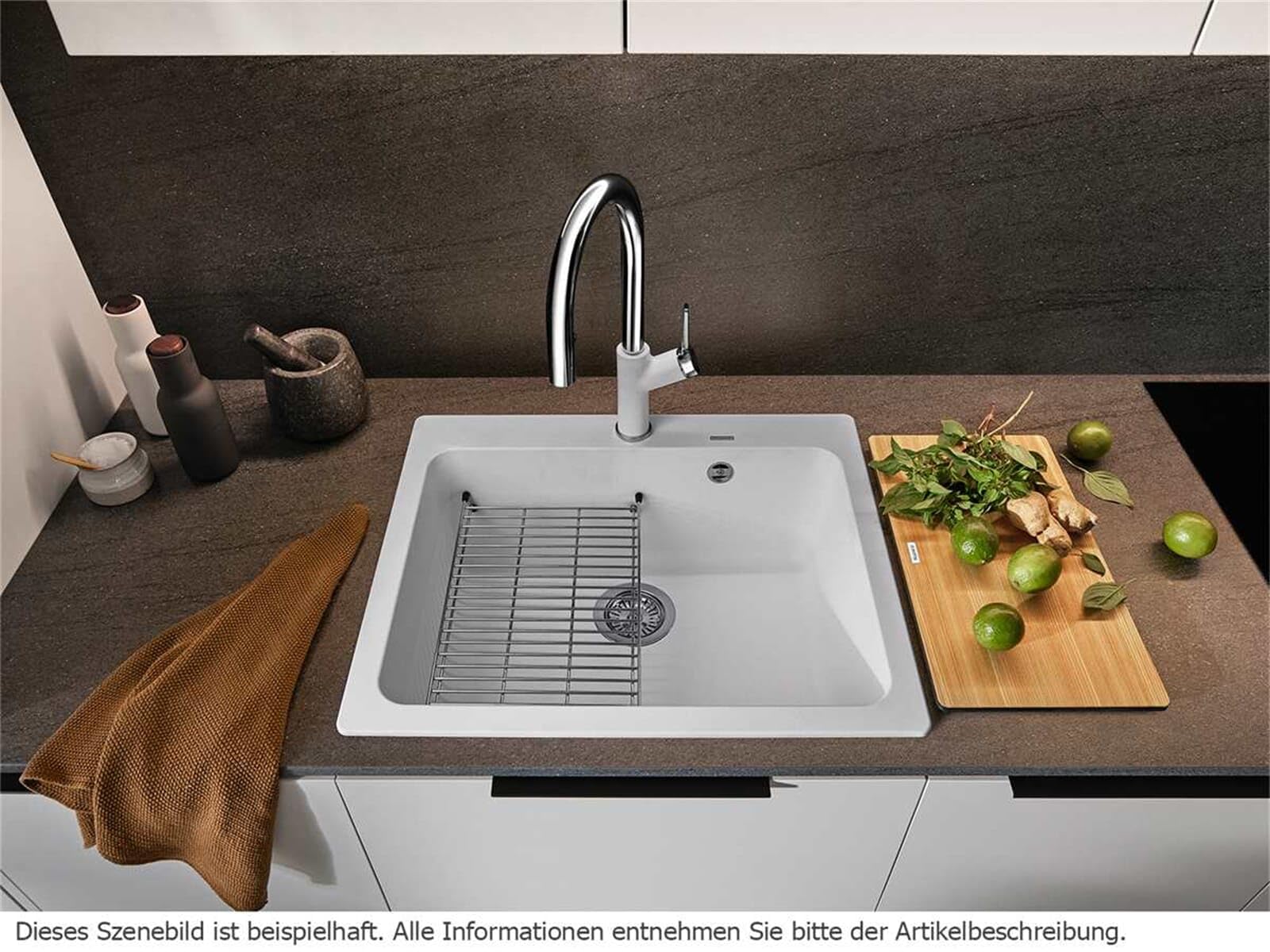 BLANCO NAYA 6 | Granitspüle aus SILGRANIT tartufo | Einbauart: Einbau von Oben | für 60 cm breite Unterschränke | Großes Beckenvolumen | Reinigungsfreundliche Öberfläche | [61,5x51x21,2 cm]