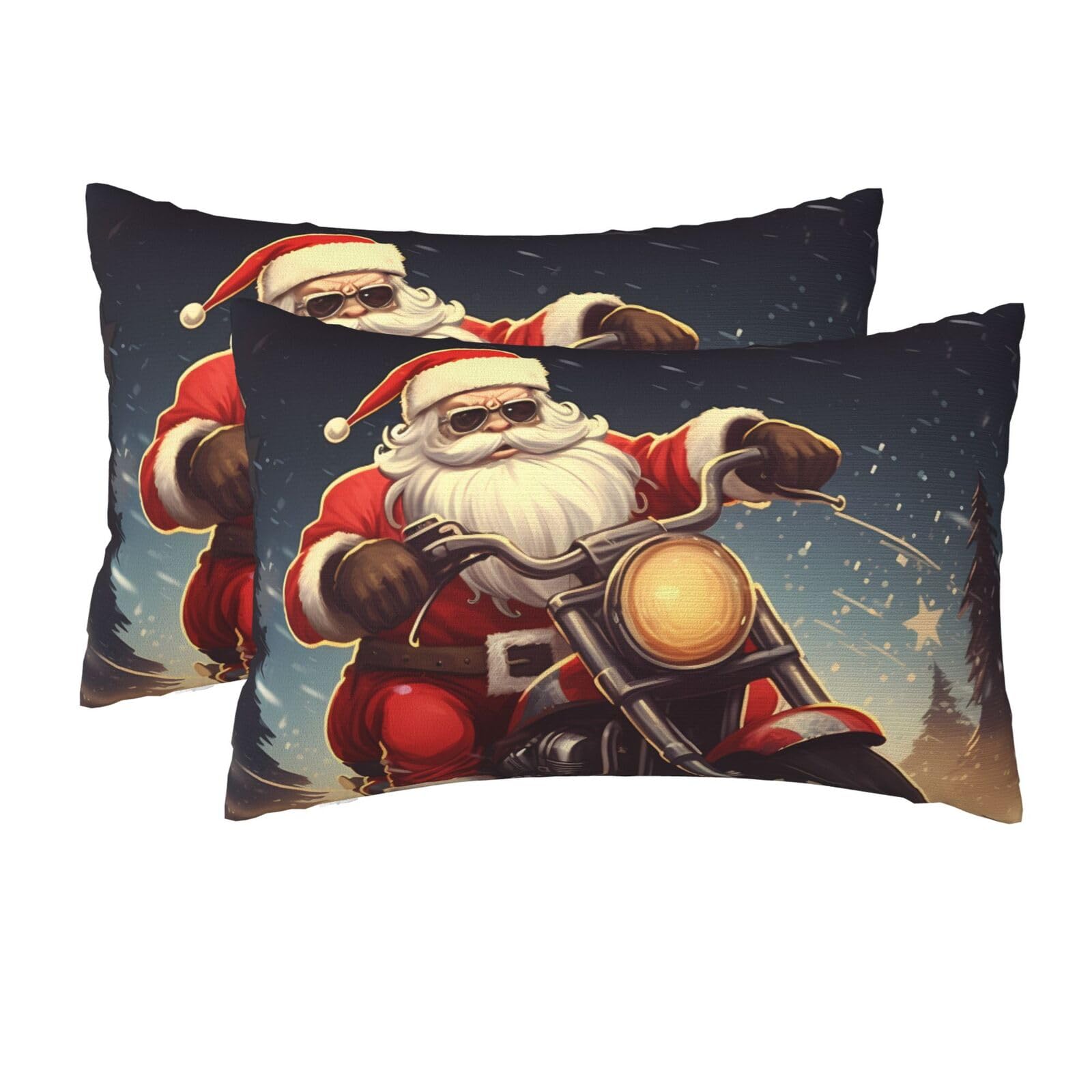 2 Pack Queen Pillow Cases with Hidden Zipper, Soft Breathable Pillow Covers for Hair and Skin, Santa Claus Biker Riding Pillowcases 20"x30" Bed Pillow Protectors Cover for Sleeping Gifts