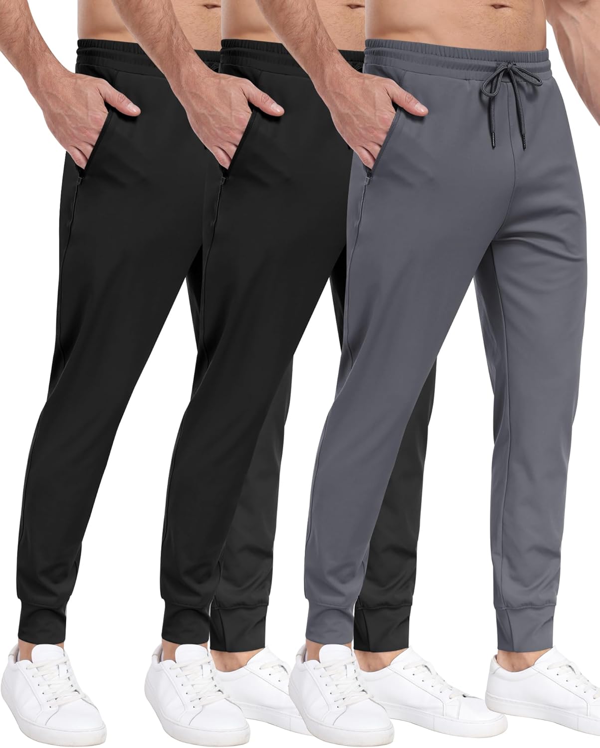 3 Pack Men's Sweatpants with Zipper Pockets,Workout Gym Traning Track Joggers Pants for Men Running Jogging Pants