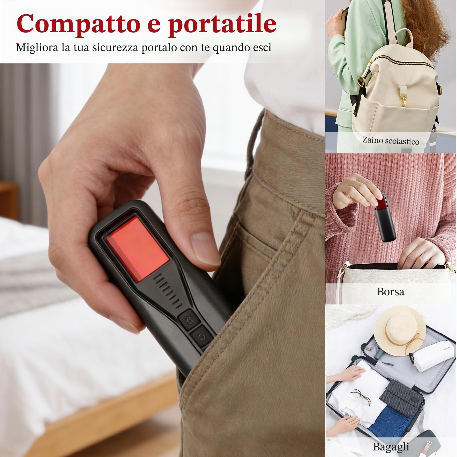 Rilevatore Microspie, Rilevatore Telecamere Nascoste, Fotocamera wireless RF, 5 Livelli Sensibilità, con Adattiva Sensibilità Regolabile per Casa, Ufficio, Hotel, Viaggi
