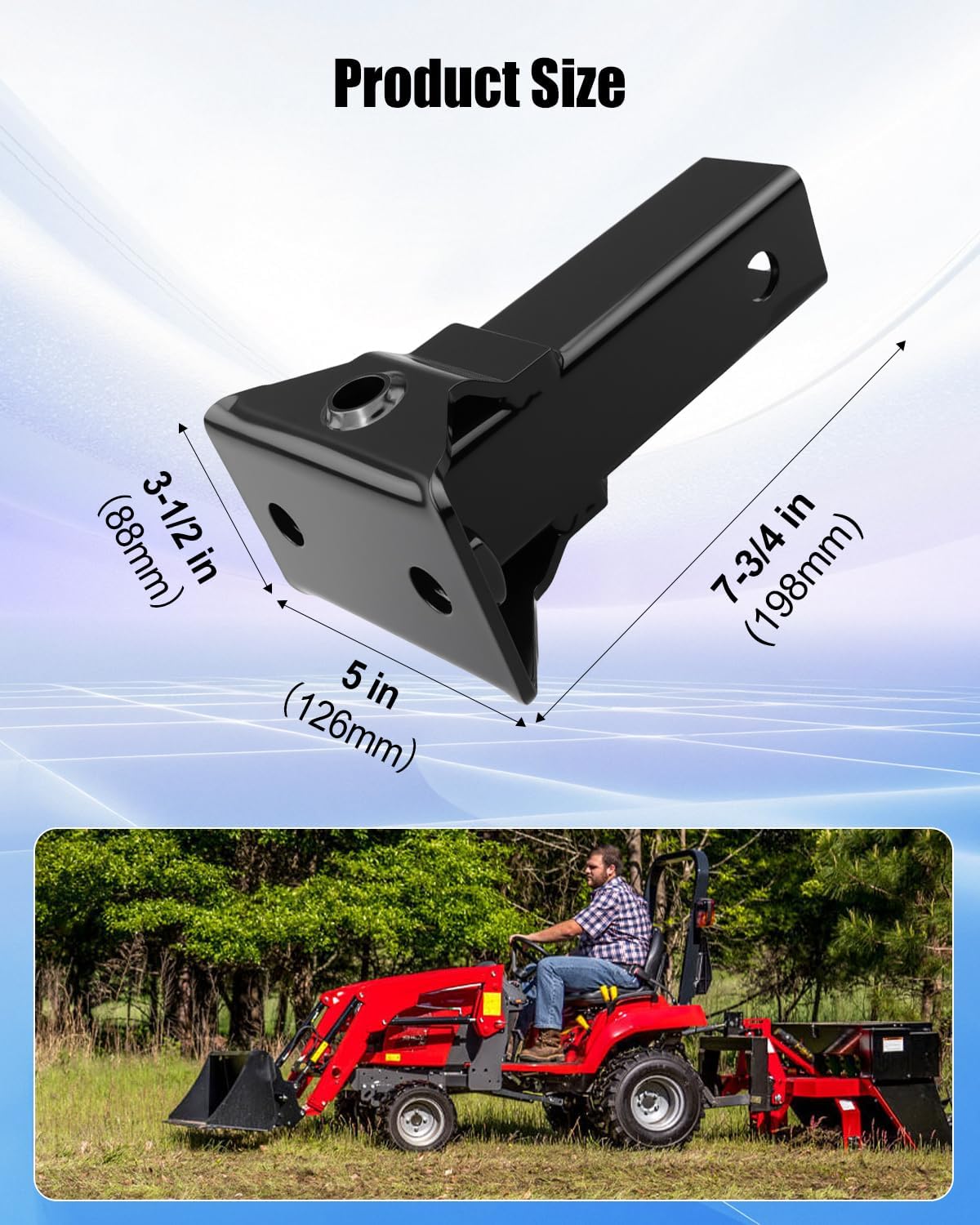 Sleeve Hitch Adapter for 2 Inch Receiver Mounting Attachment on 3-Point Hitch Sub-Compact Tractor, High Strength Steel Lawn Garden Farm Tractor Hitch Adapter