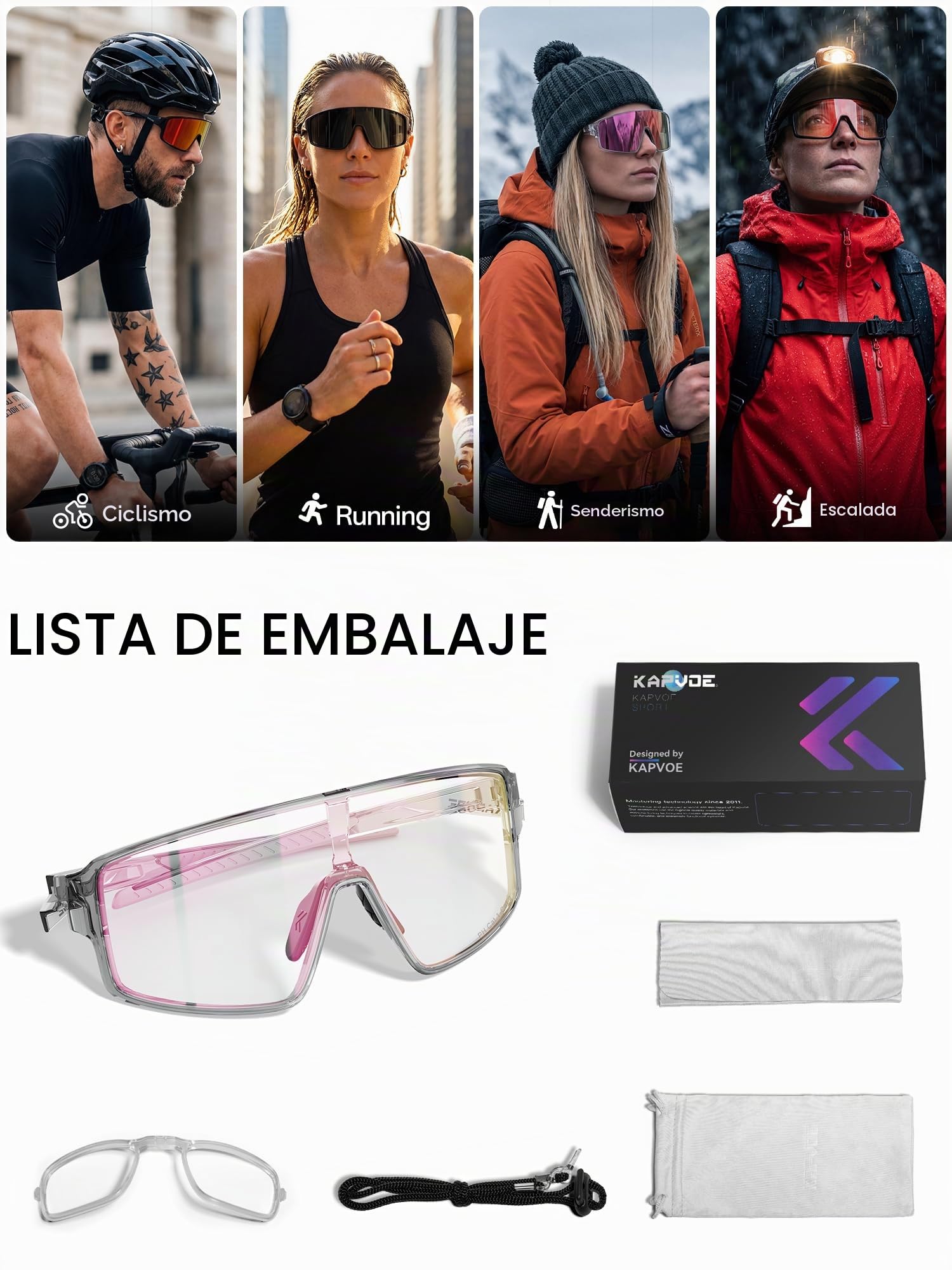 KAPVOE K473 Gafas de Ciclismo Fotocromáticas y de Color para Hombre y Mujer, Gafas de Sol Deportivas UV400 MTB Running Béisbol