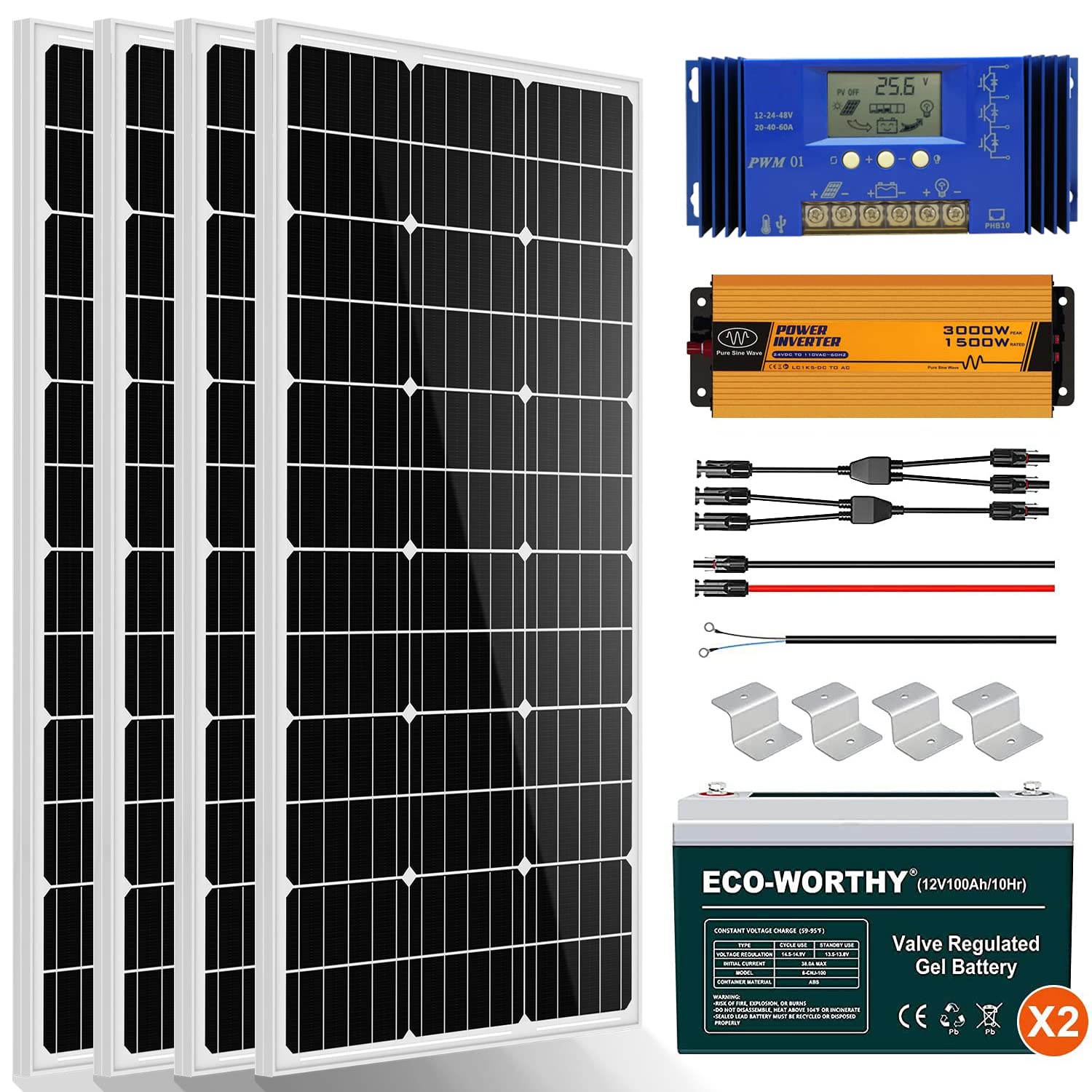 ECOWORTHY 1.6KWH 400W 24V Complete Solar Panel Kit with Controller