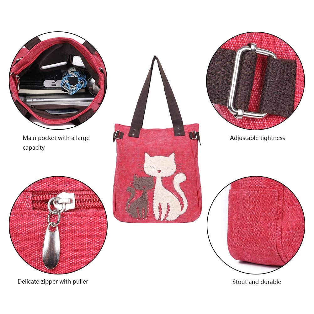 EGOGO Donna Borse a mano Gatto Carino Tela Borse a spalla Tote Sacchetto Borse da shopper E523-2