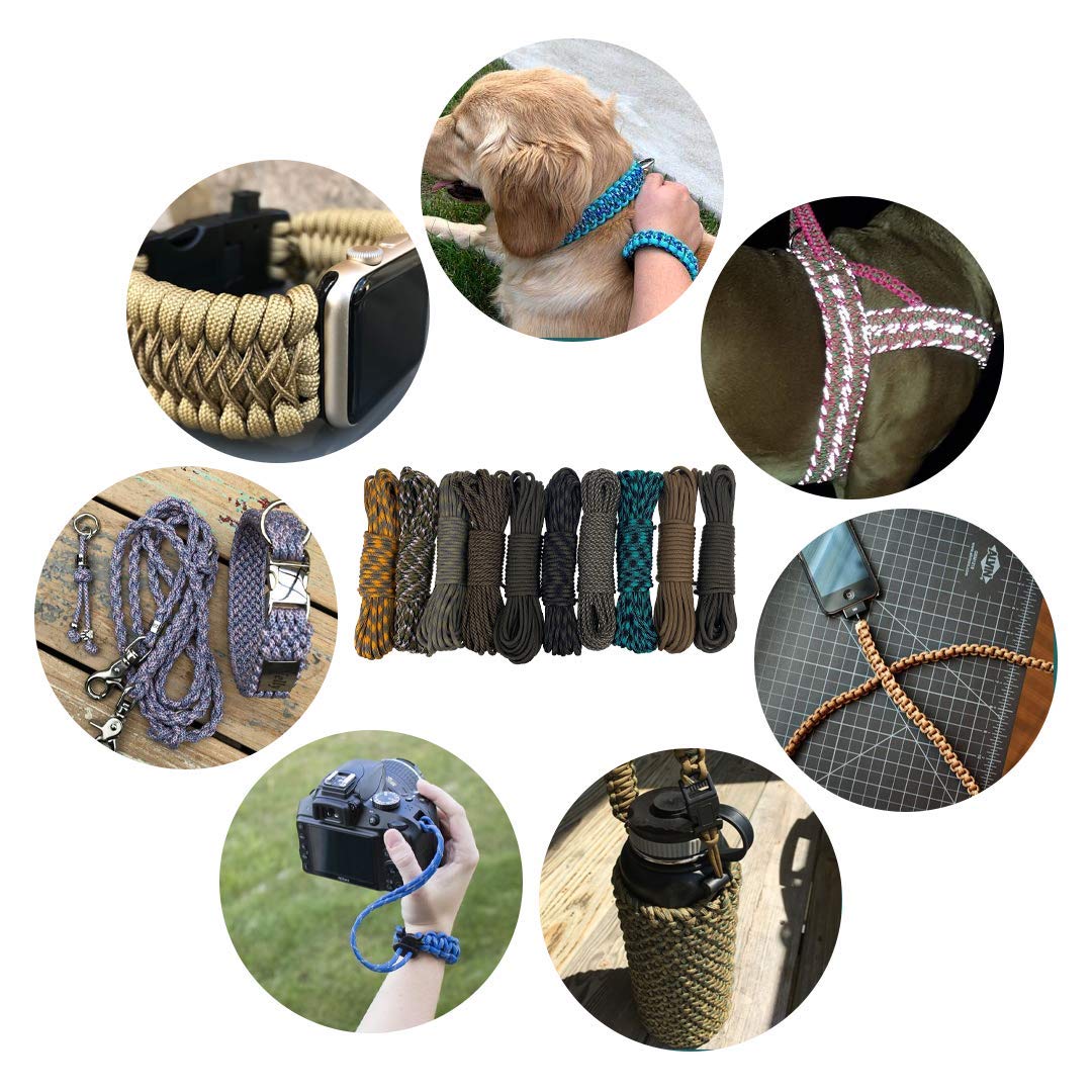 Cuerda de paracaídas de 4 mm, Juego de Colores Militares aleatorios (6 x 5 m y 5 x 10 m), Ideal para Camping, Supervivencia, al Aire Libre, Manualidades, Bricolaje, Cuerda 100% Nailon de 4 mm,